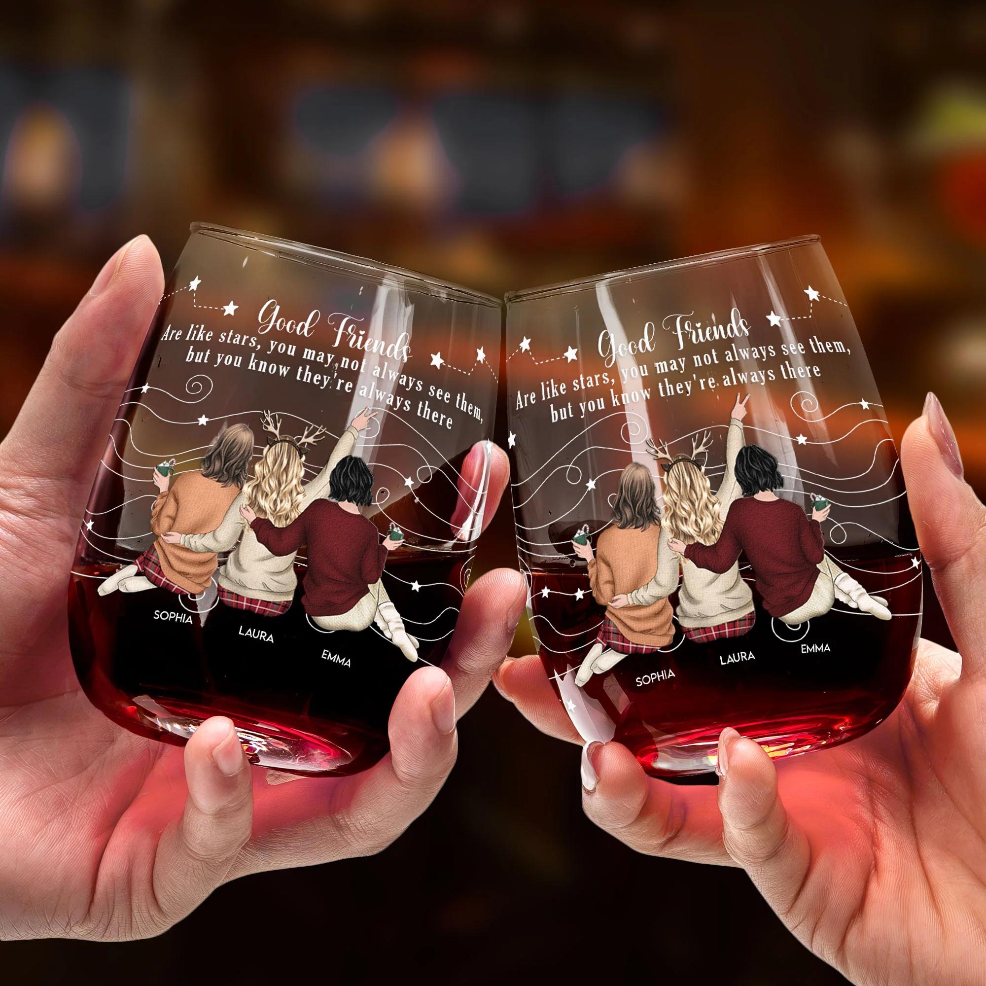 Friends Like Star - Thank You Gifts For Friends, Sisters - Personalized Stemless Wine Glass - Image 3