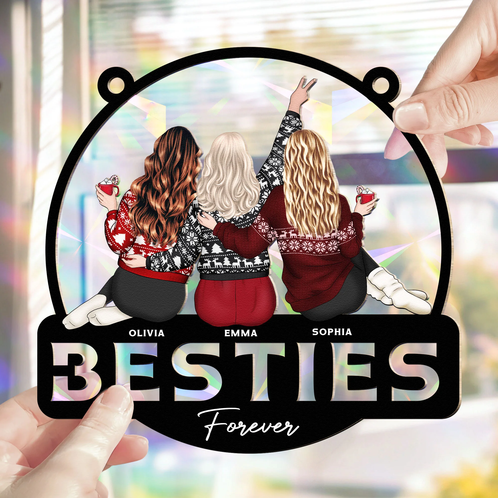 Friends Ornament Besties Forever - Personalized Rainbow Suncatcher - Image 3