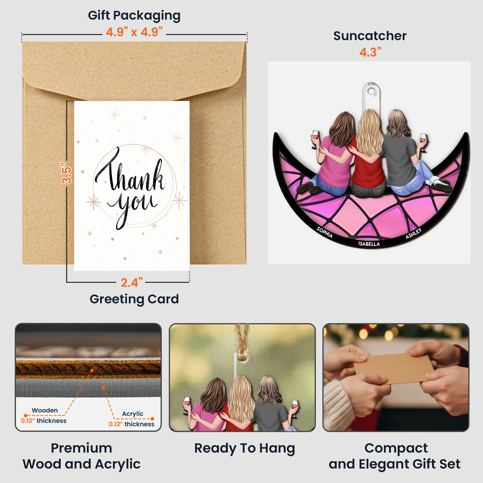 Friends, Sisters Sitting On The Moon - Personalized Suncatcher With Card - Image 6