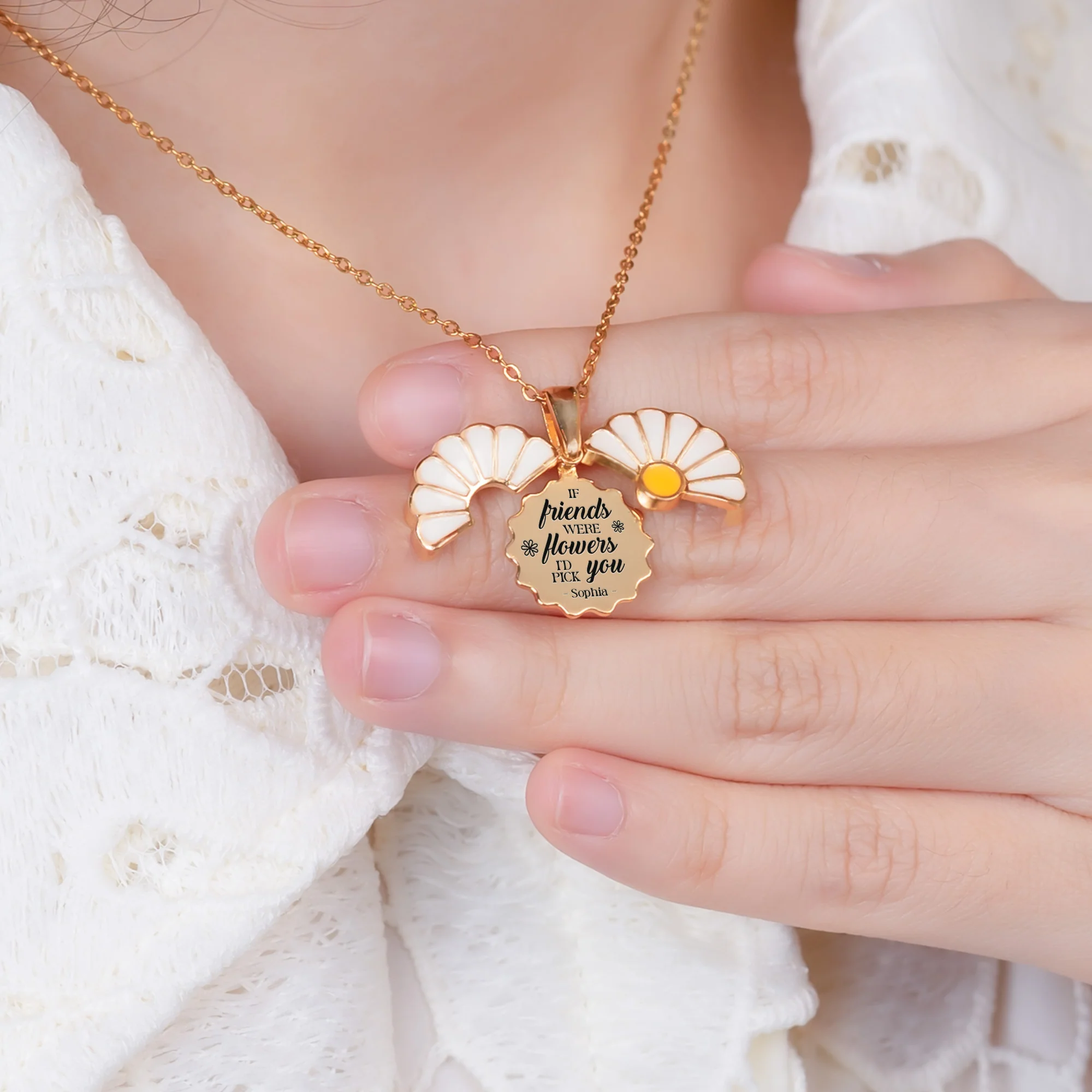Friends Were Flowers I'd Pick You - Personalized Daisy Necklace With Hidden Message - Image 4