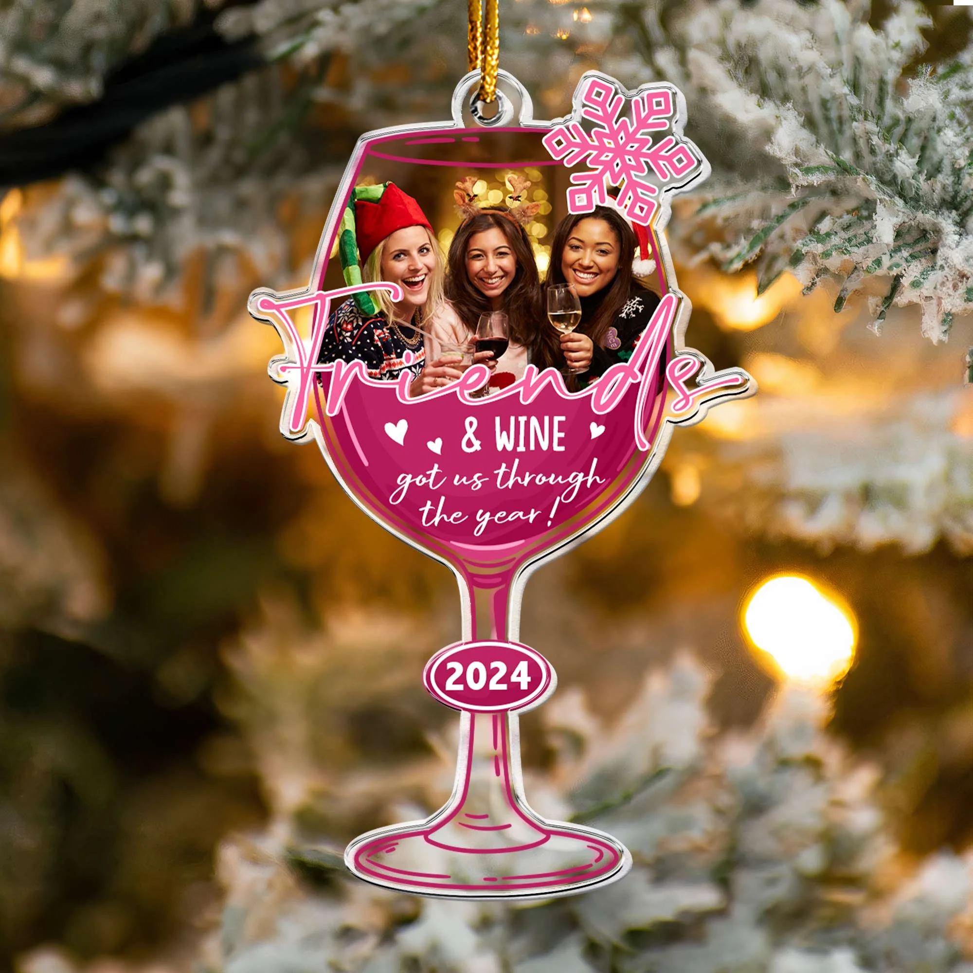 Friends & Wine Got Me Through The Year! - Personalized Acrylic Photo Ornament - Image 2