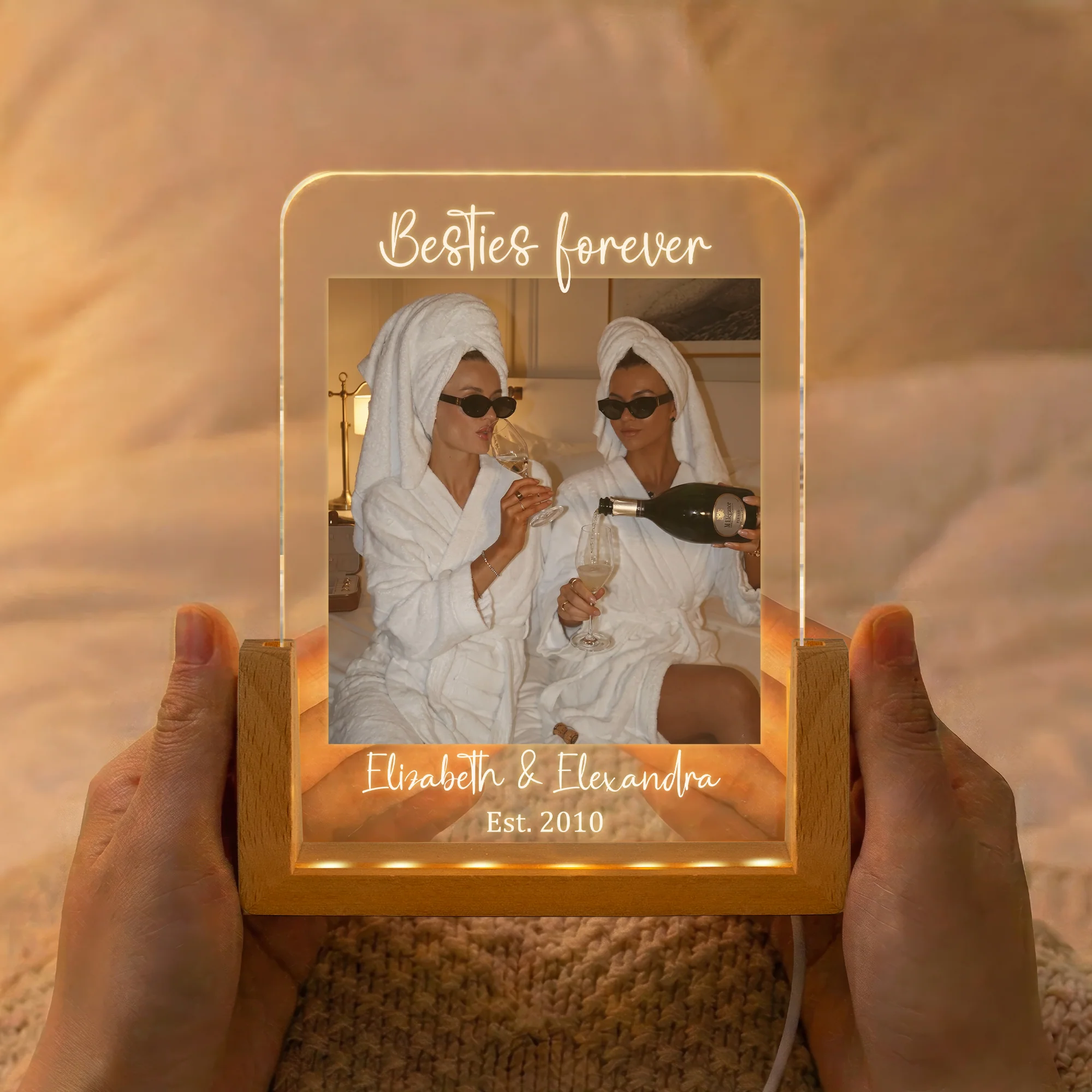 Friendship Gifts Custom Photo Love You Bestie - Personalized Night Light - Image 2