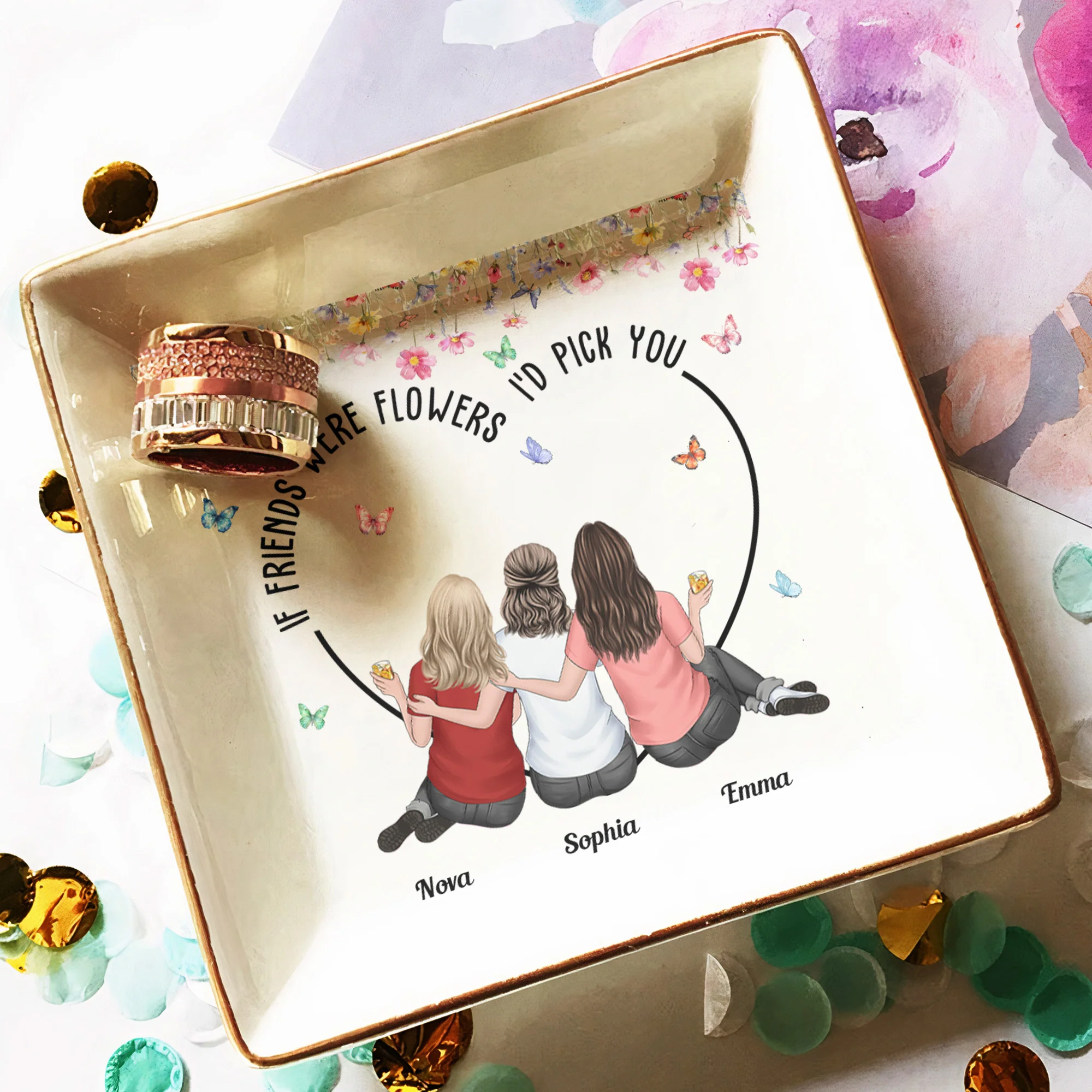 Friendship Gifts If Friends Were Flowers I'd Pick You - Personalized Jewelry Dish - Image 3