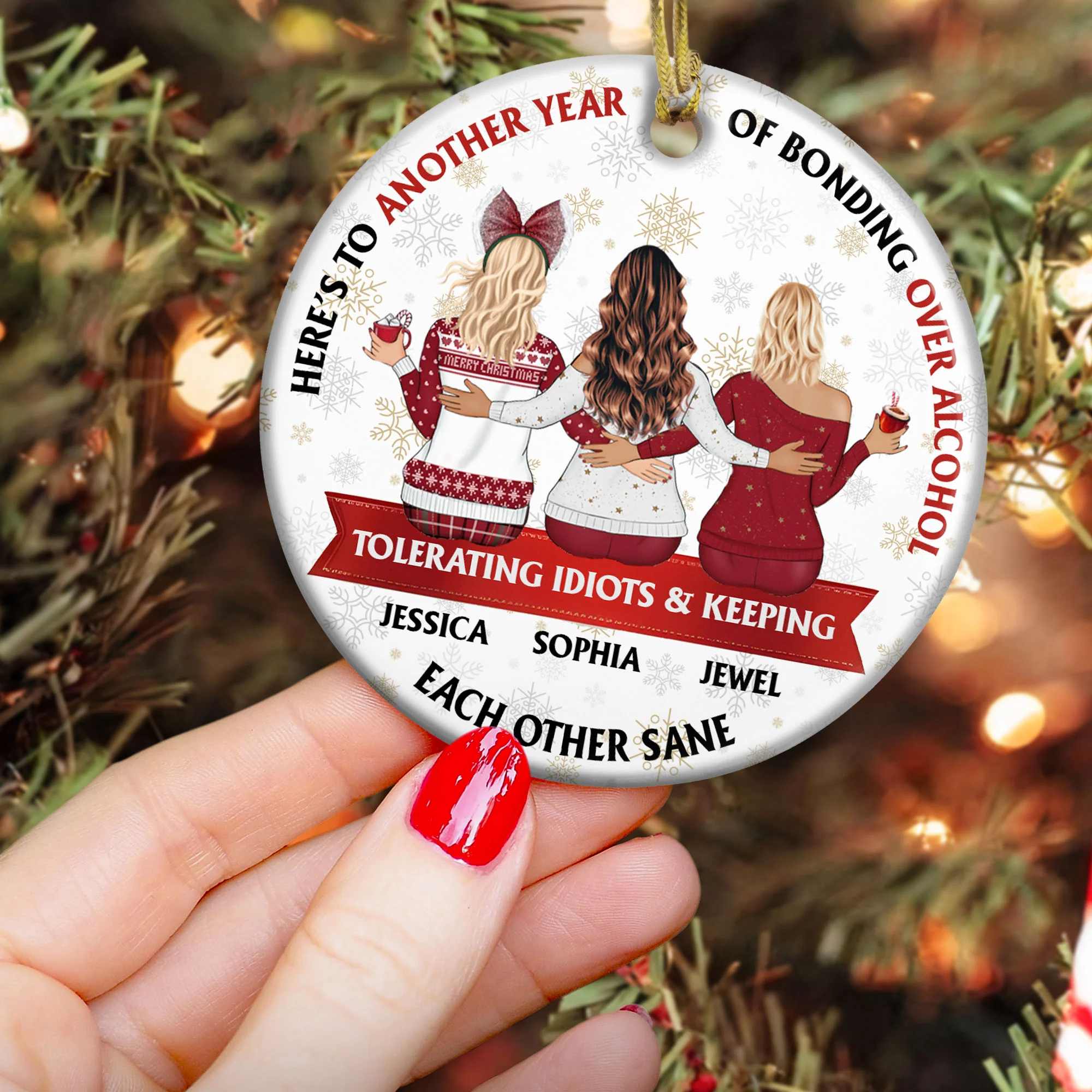 Friendship Here's To Another Year Of Bonding Over Alcohol - Personalized Ceramic Ornament - Image 2
