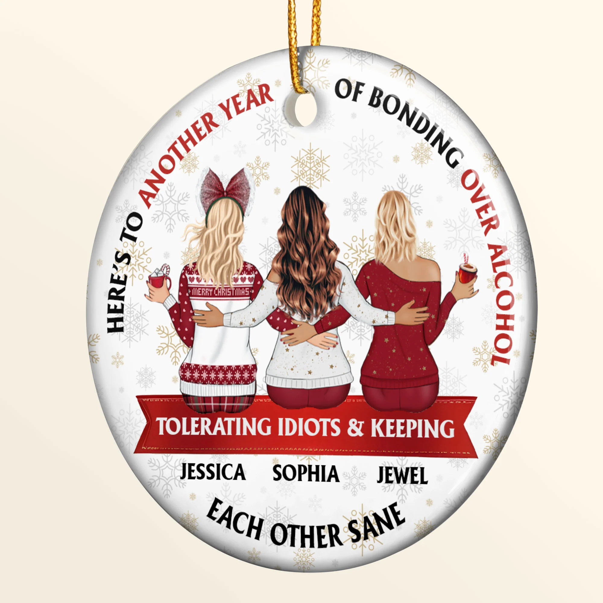 Friendship Here's To Another Year Of Bonding Over Alcohol - Personalized Ceramic Ornament - Image 5