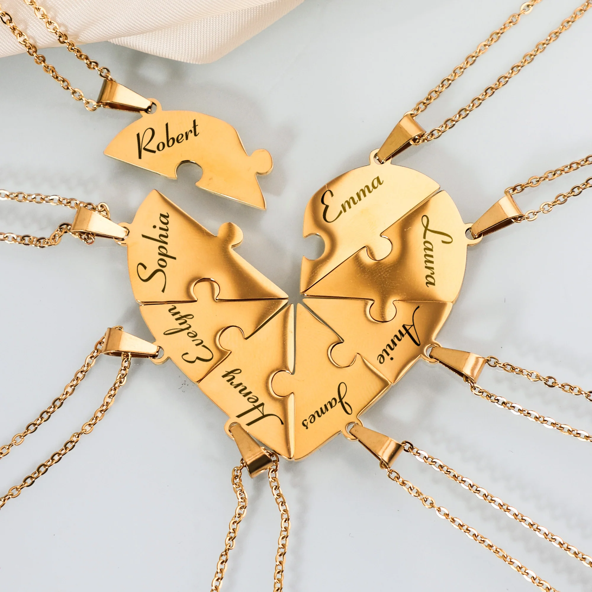 Friendship Puzzle Hearts - Personalized Heart Puzzle Name Necklace - Gift For Friend