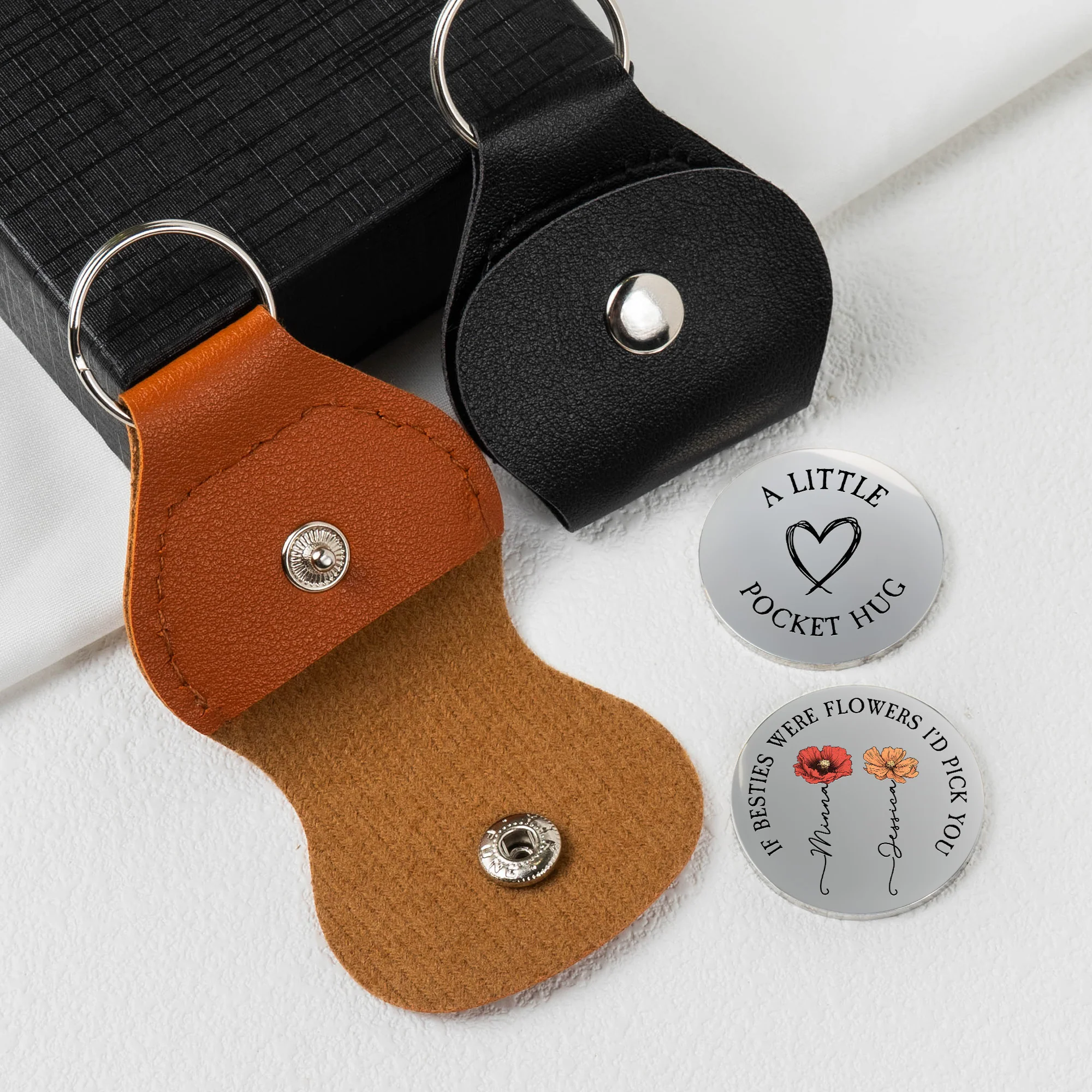 Friendship Thank You Gifts For Sisters, Besties - Custom Birth Flowers - Personalized Leather Pocket Hug - Image 2