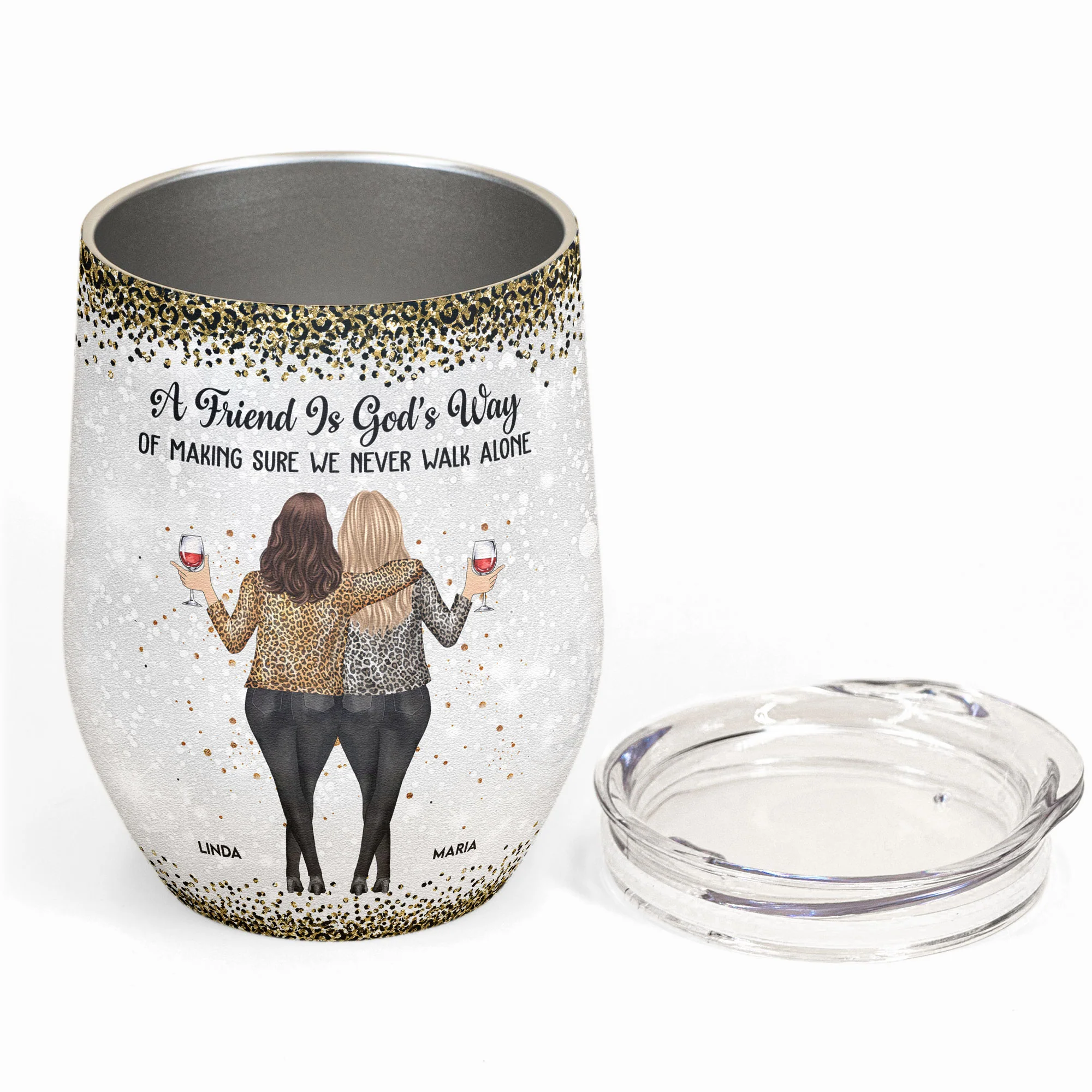 Friendship, We Never Walk Alone - Personalized Wine Tumbler - Image 2