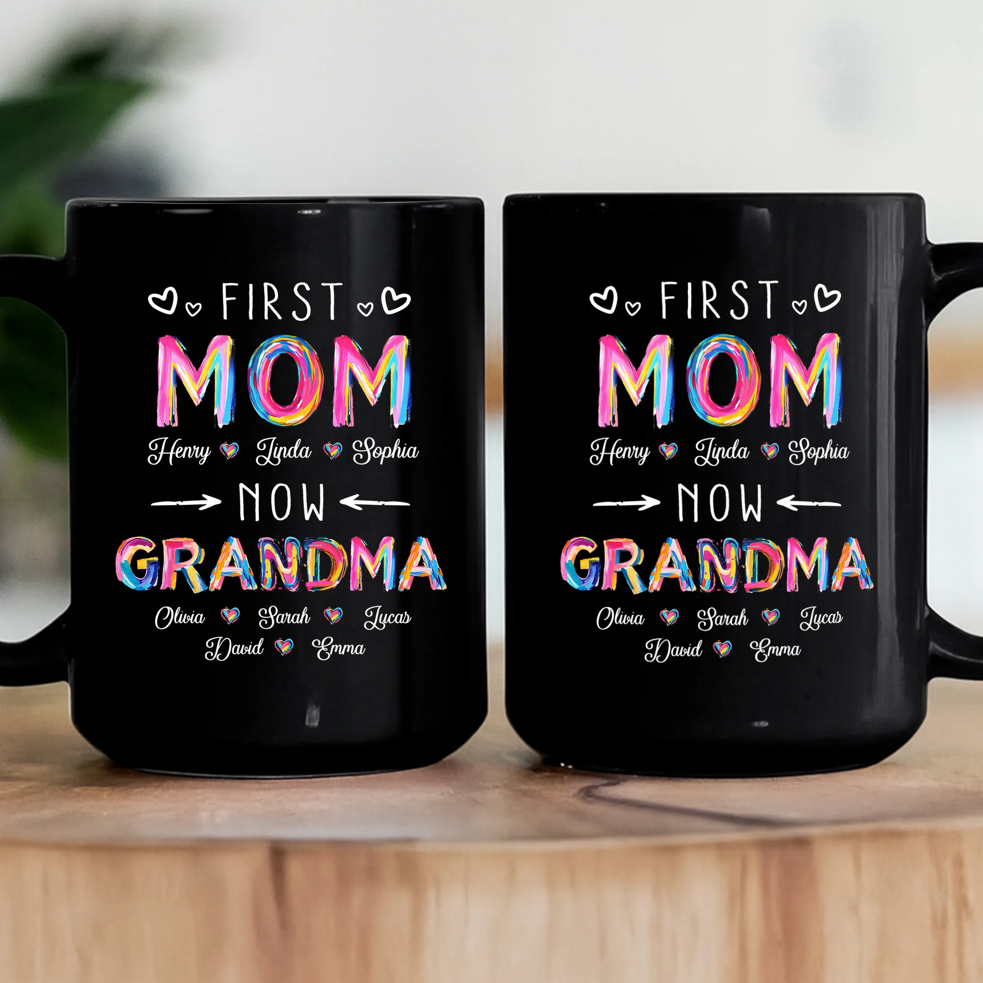 Frist Mom Now Grandma Brushstroke - Personalized Mug - Image 3