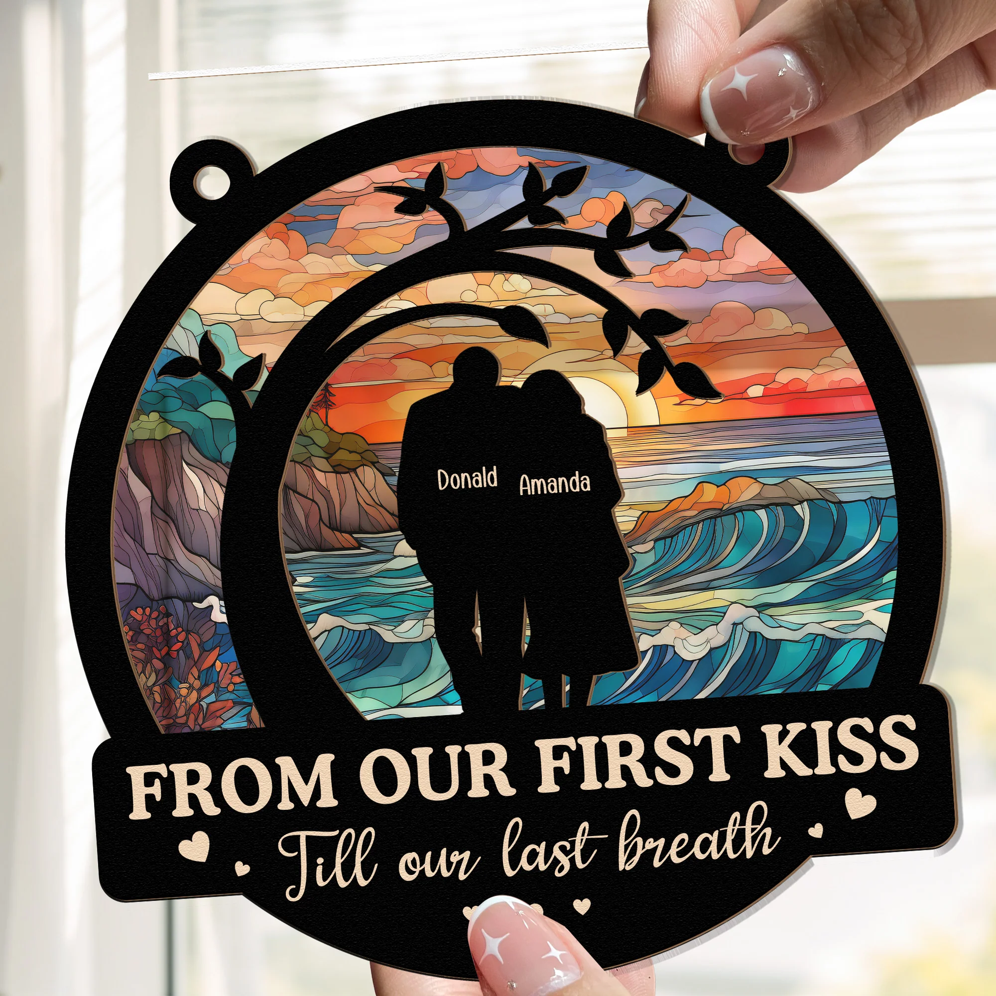 From Our First Kiss Anniversary Gift - Personalized Window Hanging Suncatcher Ornament - Image 2