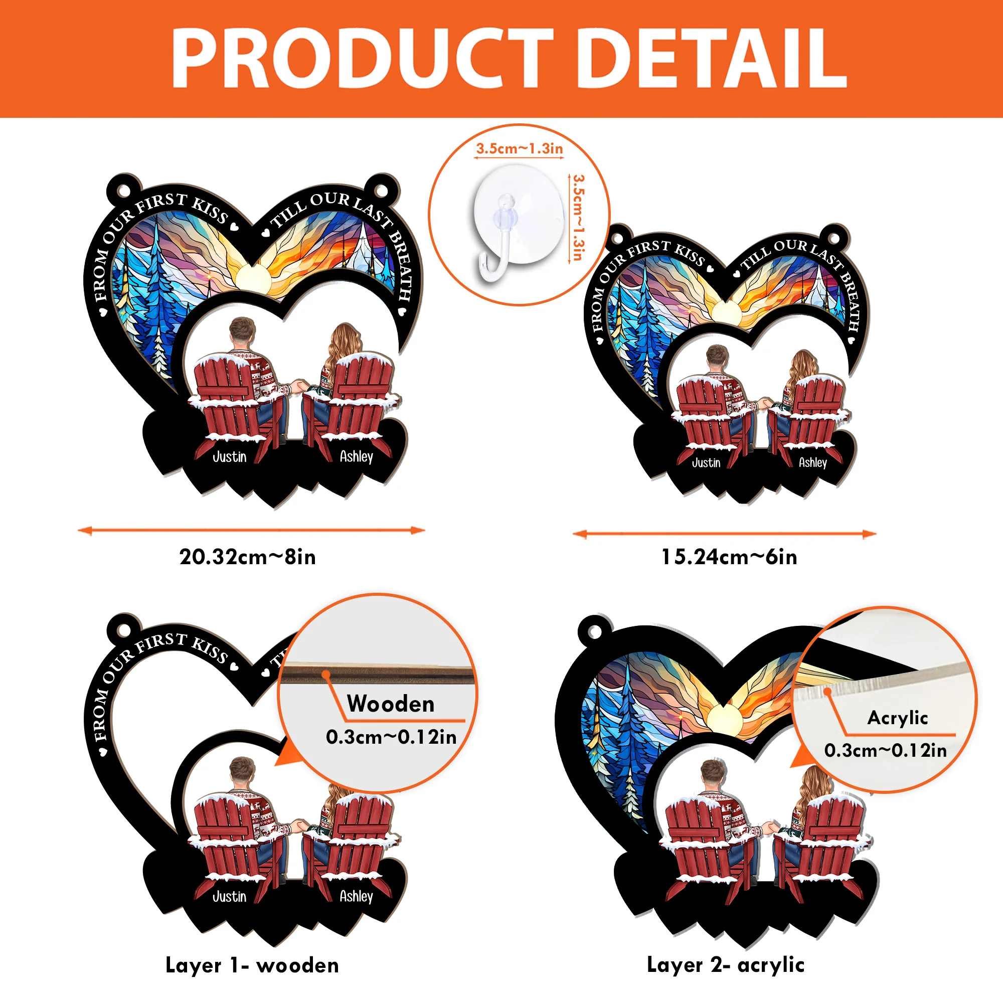 From Our First Kiss New Version - Personalized Window Hanging Suncatcher Ornament - Image 6