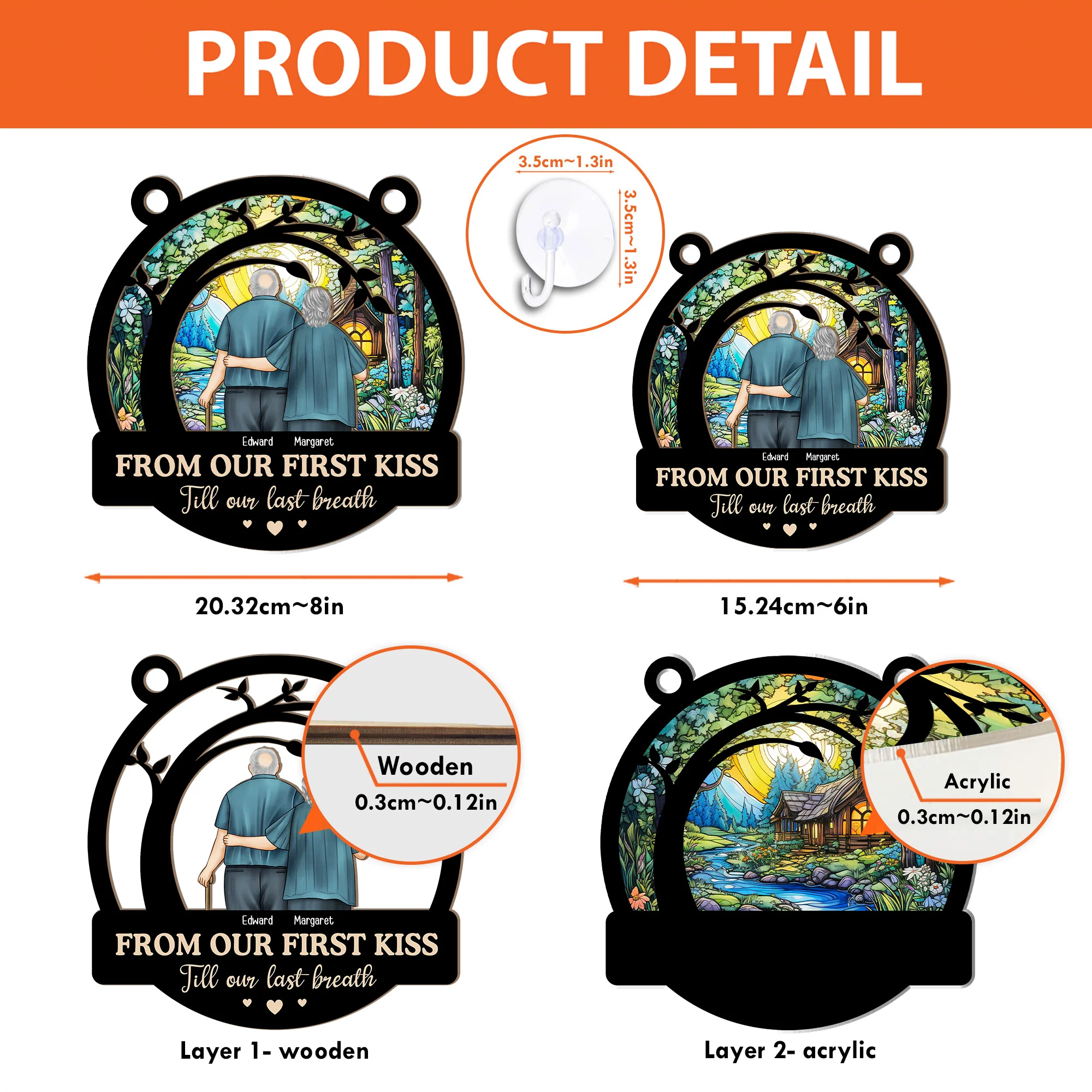 From Our First Kiss Old Couple - Personalized Window Hanging Suncatcher Ornament - Image 5