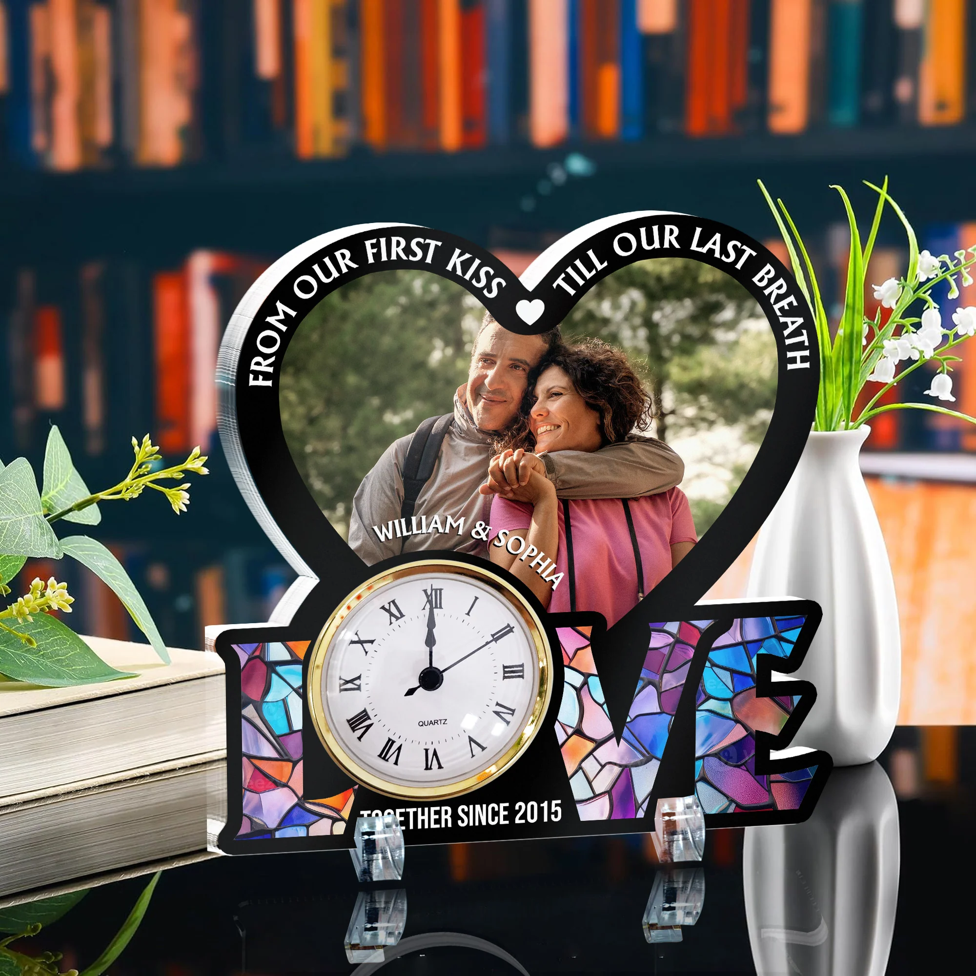 From Our First Kiss Till Our Last Breath - Personalized Acrylic Photo Desk Clock - Image 2