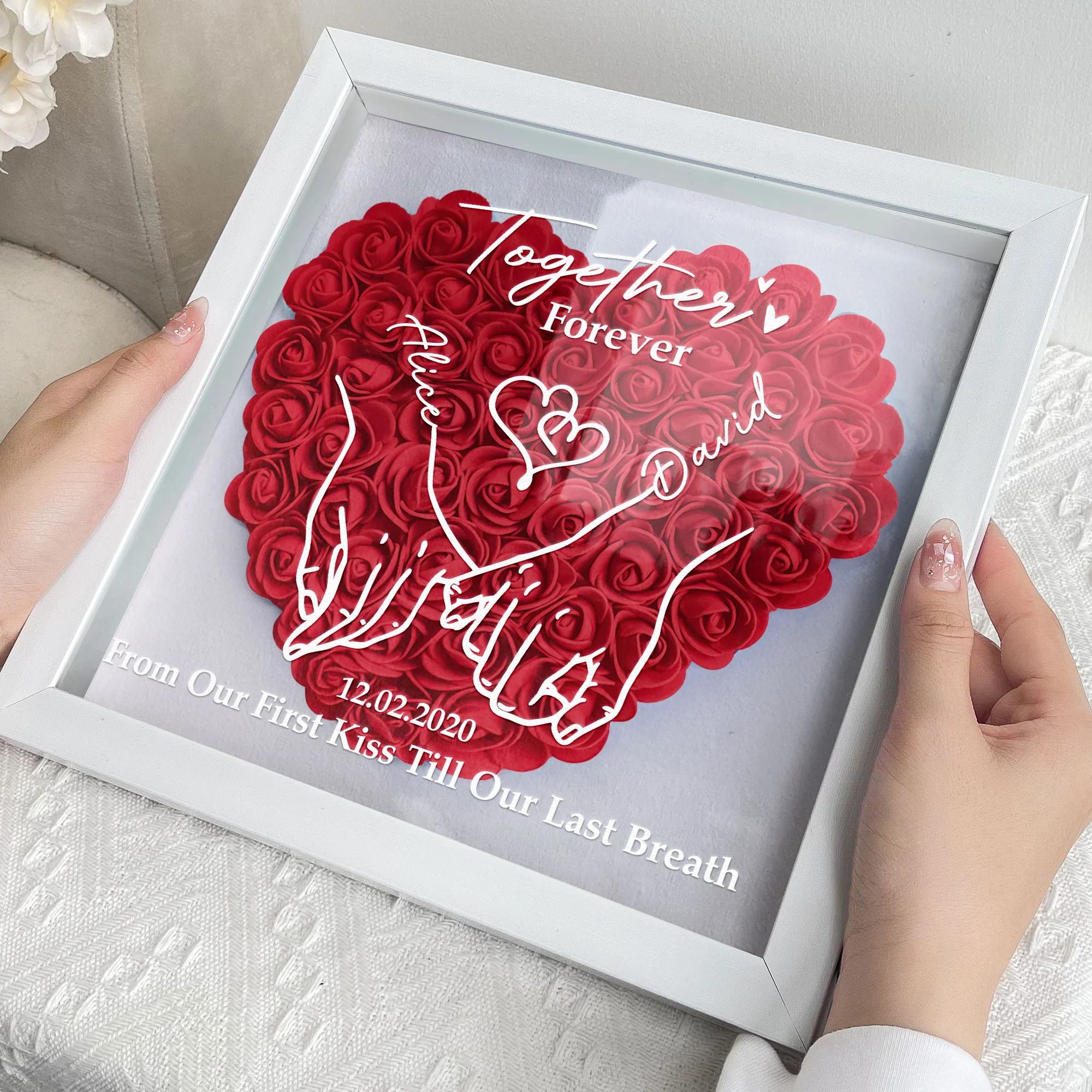 From Our First Kiss Till Our Last Breath - Personalized Flower Shadow Box With LED Light - Image 4