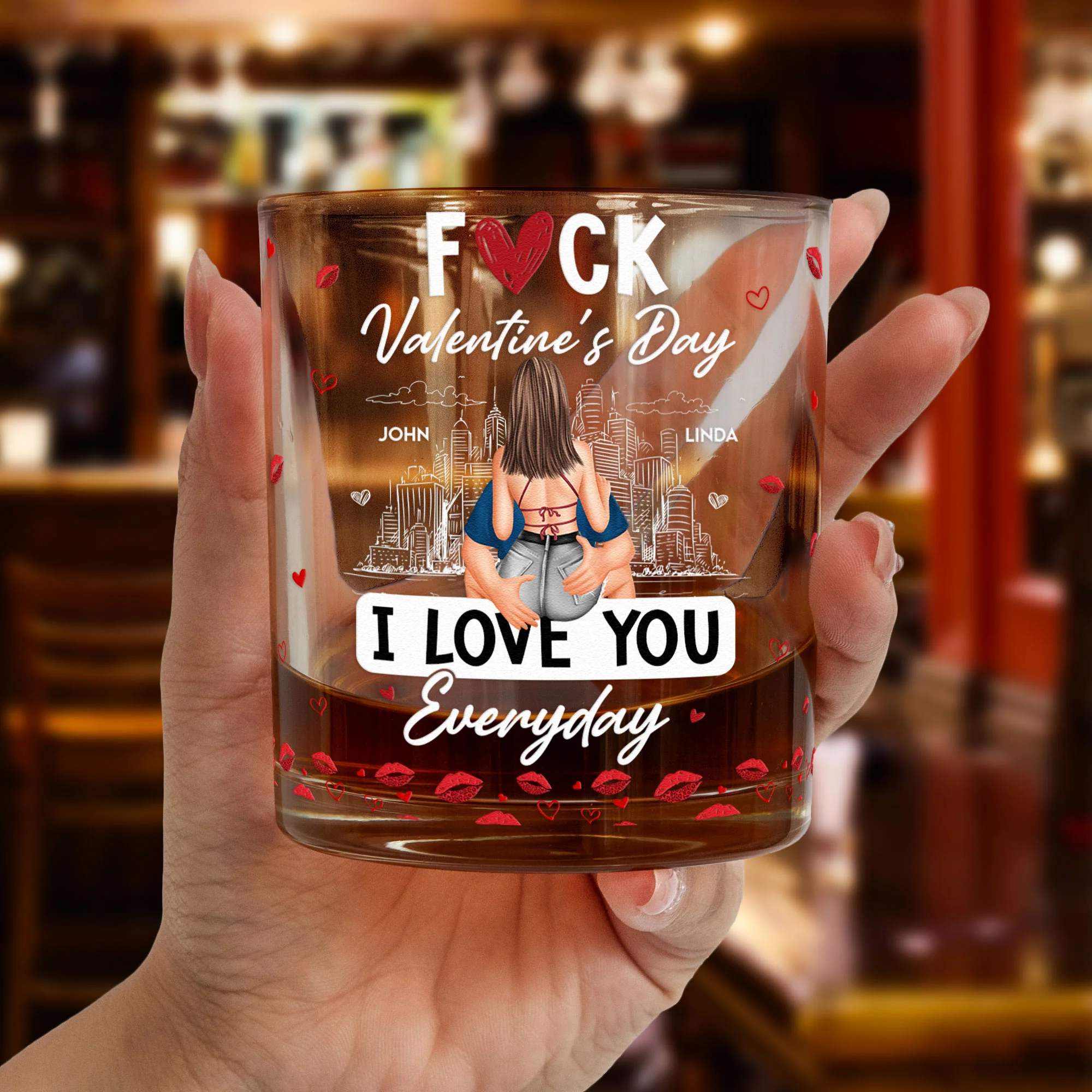 Fuck Valentine's Day I Love You Everyday - Personalized Whiskey Glass - Image 2