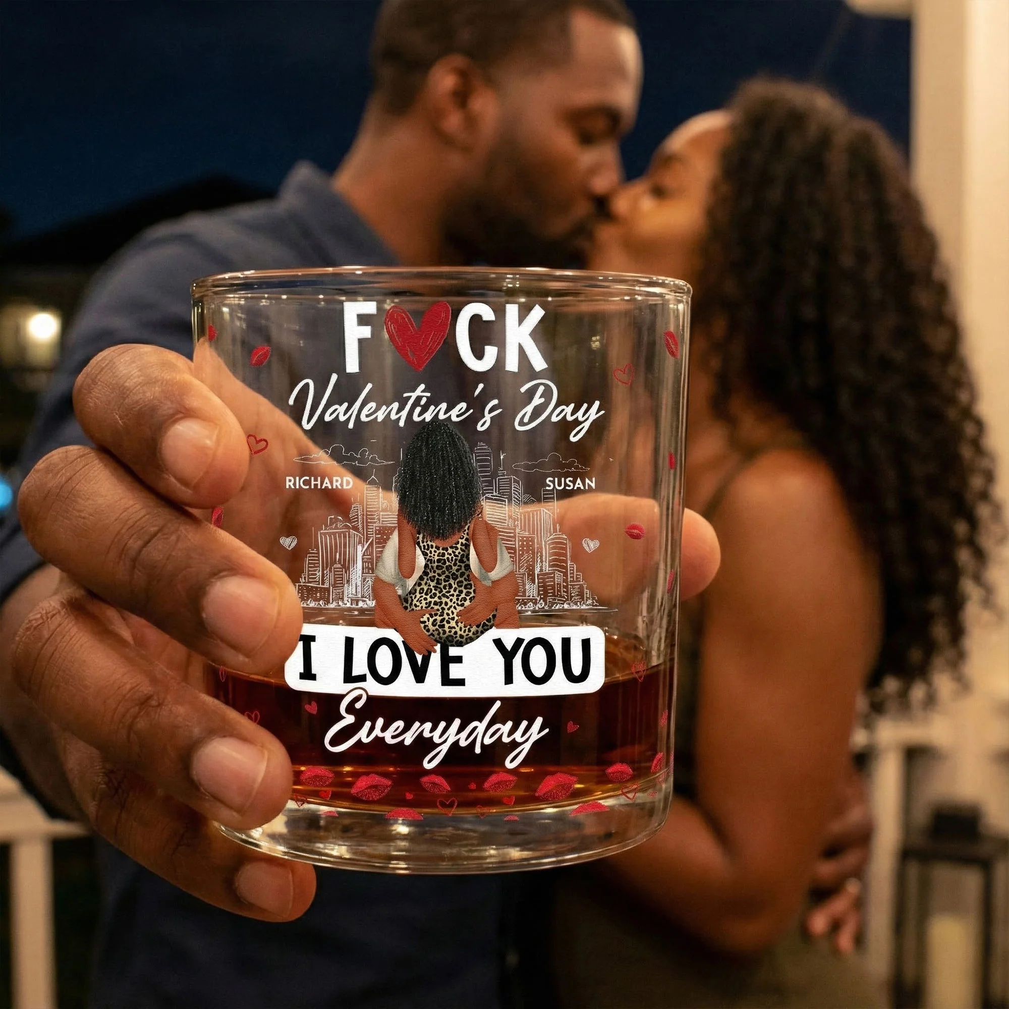 Fuck Valentine's Day I Love You Everyday - Personalized Whiskey Glass - Image 4