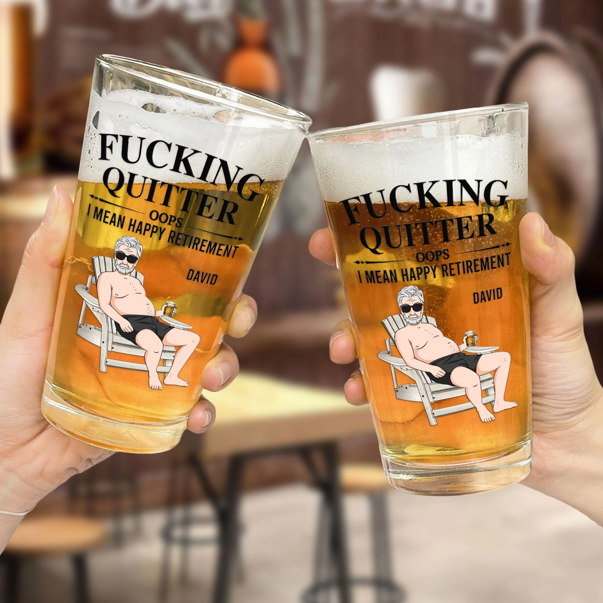 Quitter Oops I Mean Happy Retirement - Personalized Beer Glass - Image 2
