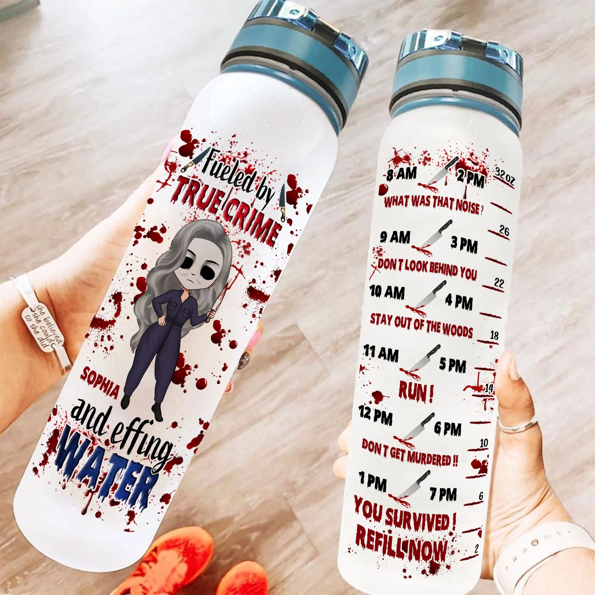 Fueled By True Crime And Effing Water  - Personalized Water Tracker Bottle - True Crime Gift For Her, Girl, Woman, True Crime Lover - Image 2