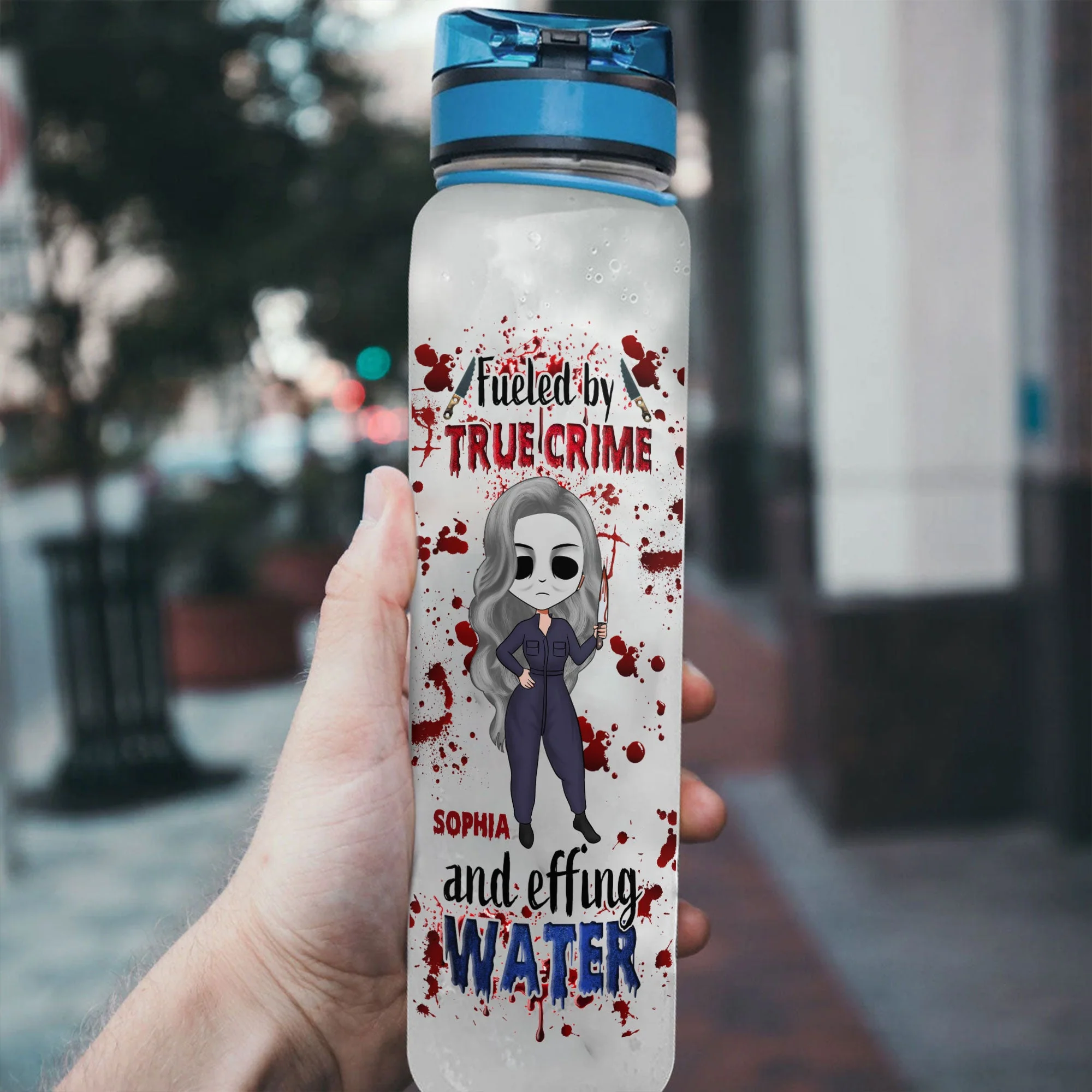 Fueled By True Crime And Effing Water  - Personalized Water Tracker Bottle - True Crime Gift For Her, Girl, Woman, True Crime Lover - Image 3