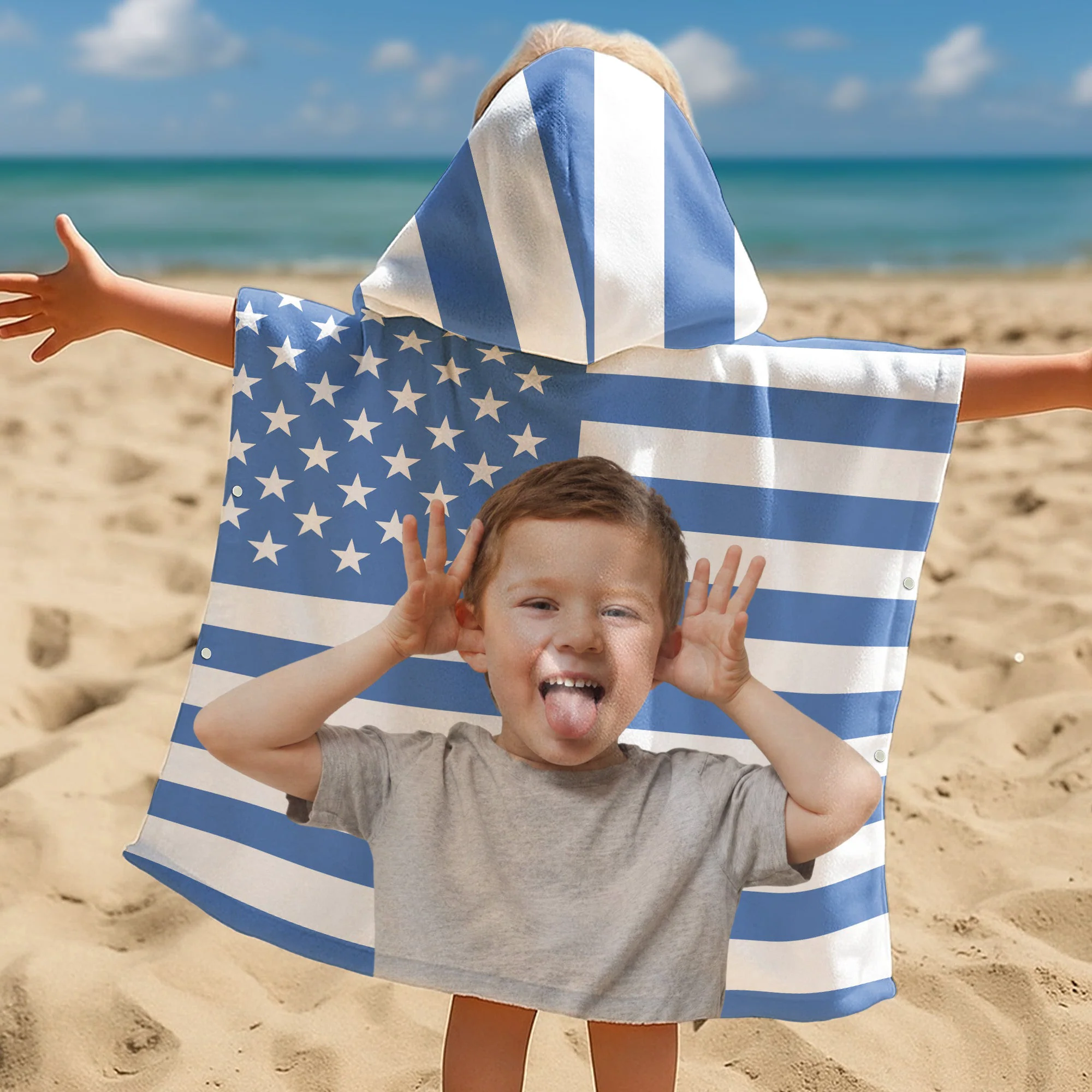 Funny American Flag With Kids Photos - Personalized Beach Towel - Image 4