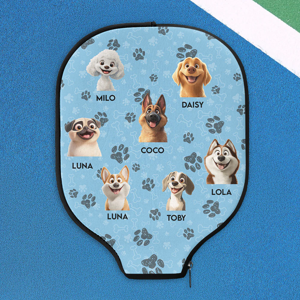 Funny Cartoon Pet Dog Lovers Cat Lovers - Personalized Pickleball Paddle Cover - Image 2