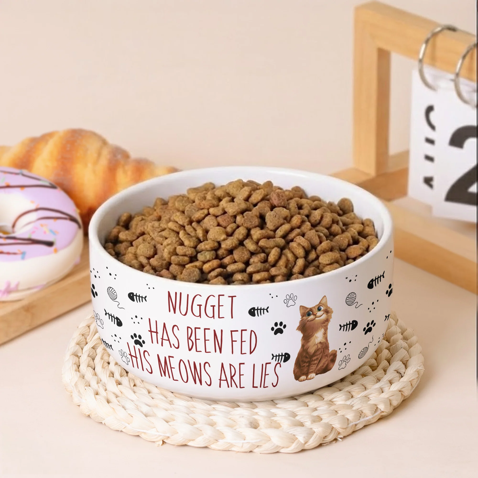 Funny Cat Food Bowl, Has Been Fed Her/His Meows Are Lies - Personalized Ceramic Bowl - Image 2