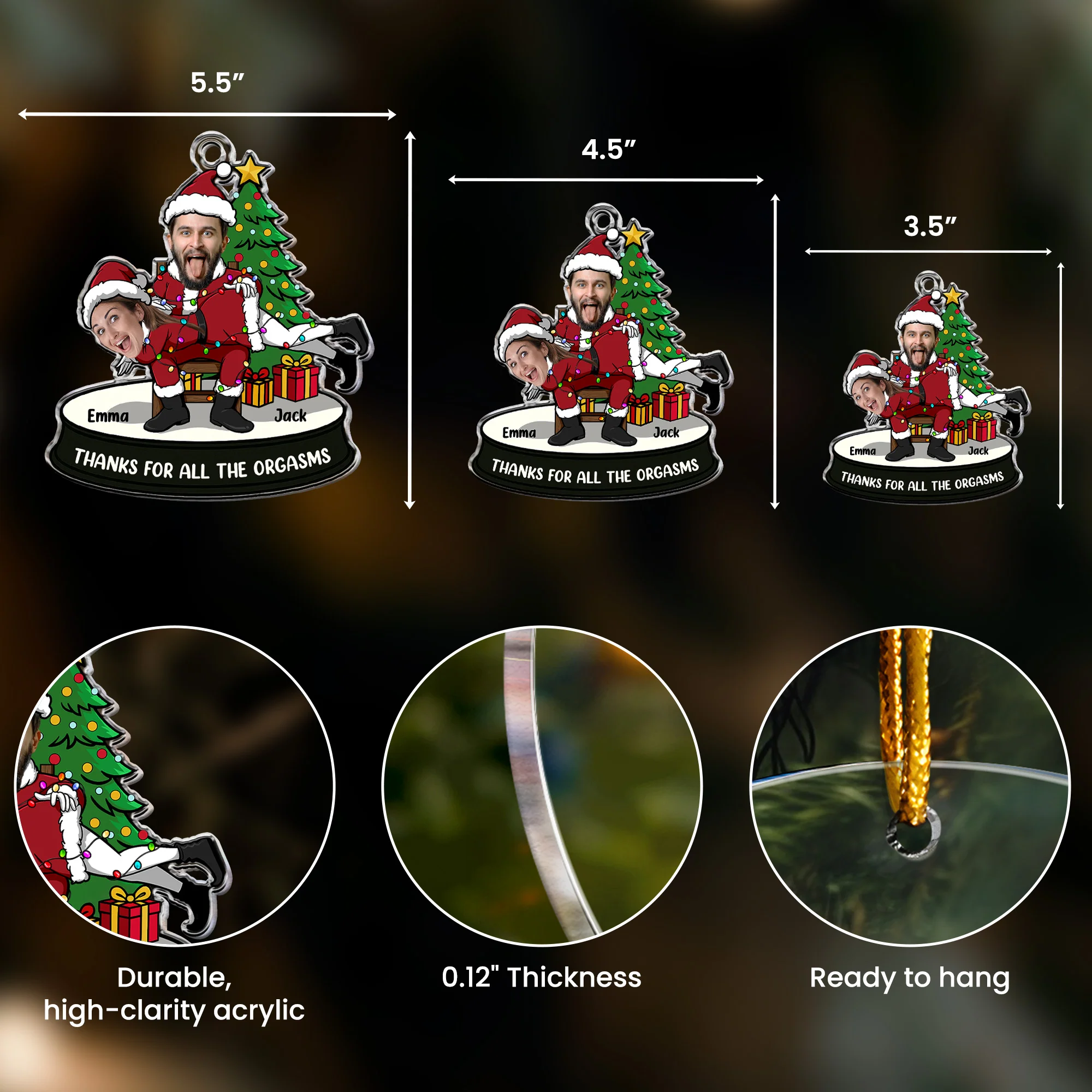 Funny Couple Christmas Ornament - Personalized Acrylic Photo Ornament - Image 5