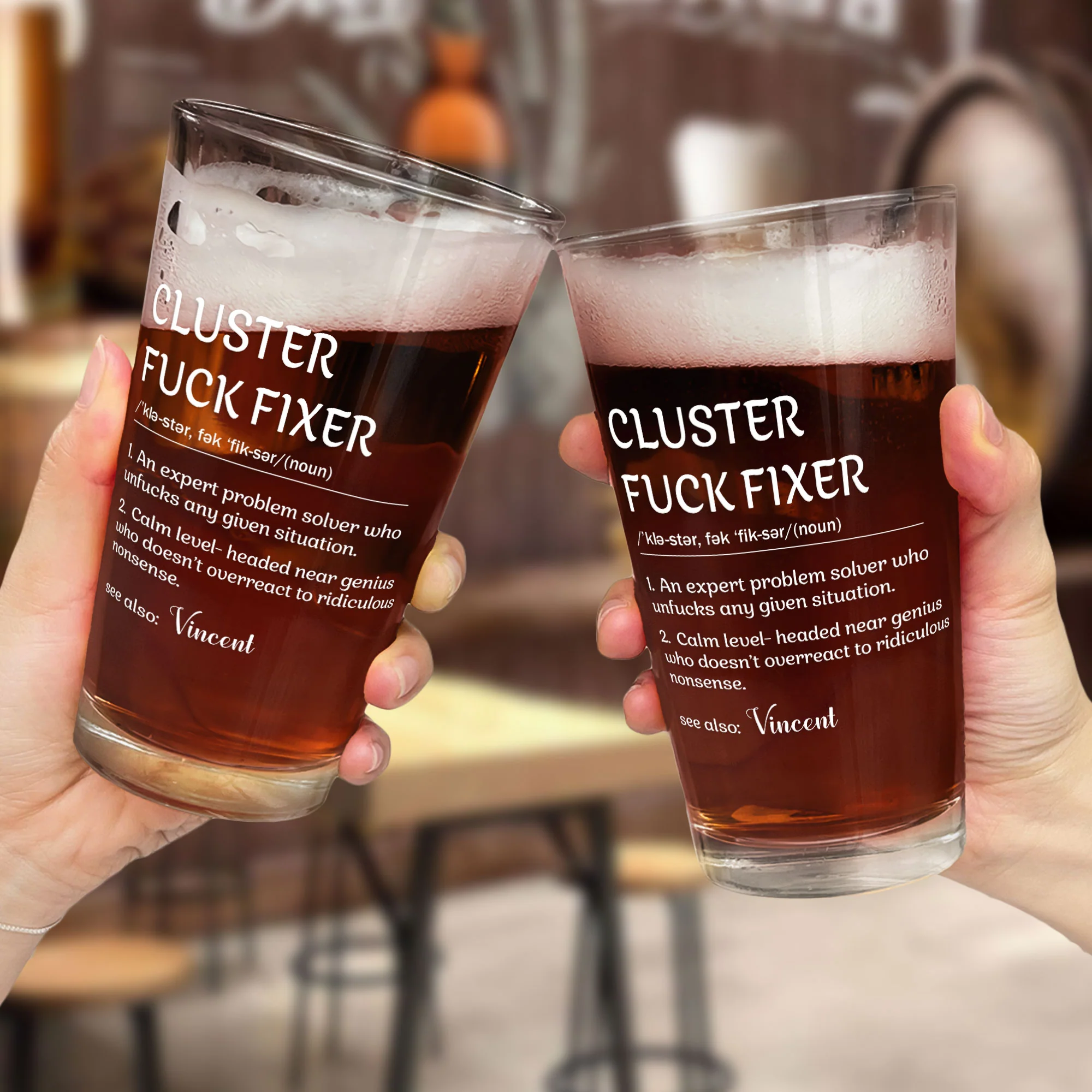 Funny Cup - Gifts For Boss, Coworkers - Cluster F*Ck Fixer - Custom Name - Personalized Beer Glass - Image 2