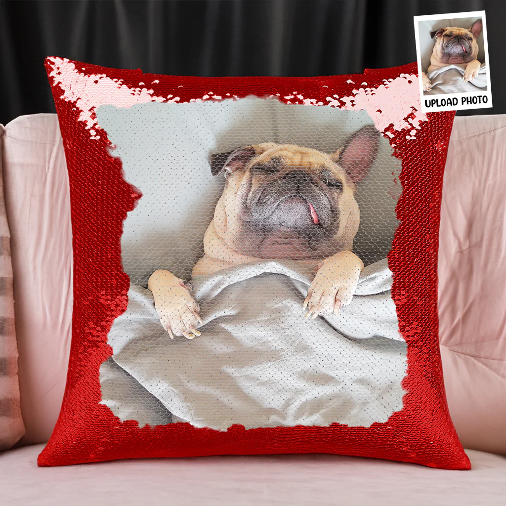Funny Custom Photo Of Cat, Dog - Custom Sequin Photo Pillow - Image 4