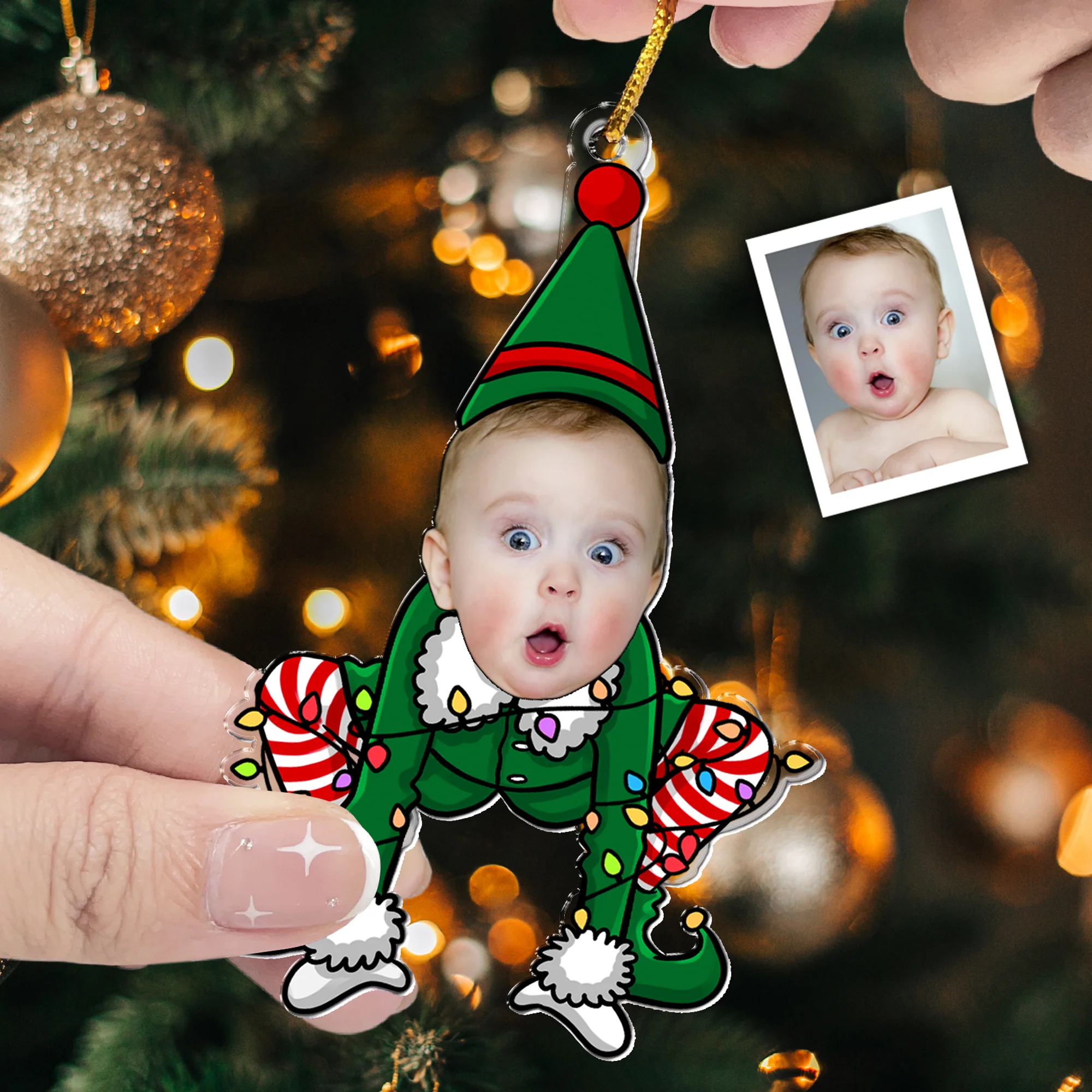 Funny Elf Family Custom Face - Personalized Acrylic Photo Ornament - Image 2