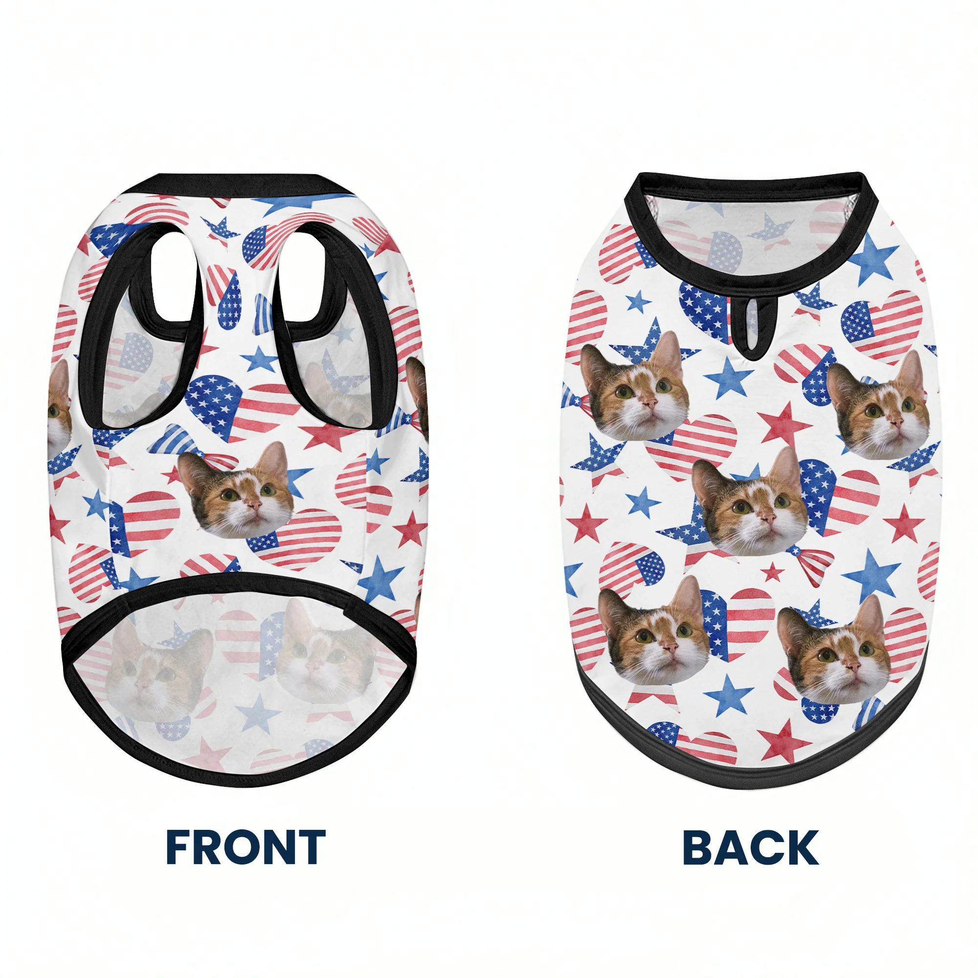 Funny Face Patriotic Star - Personalized Photo Cat Shirt - Image 2