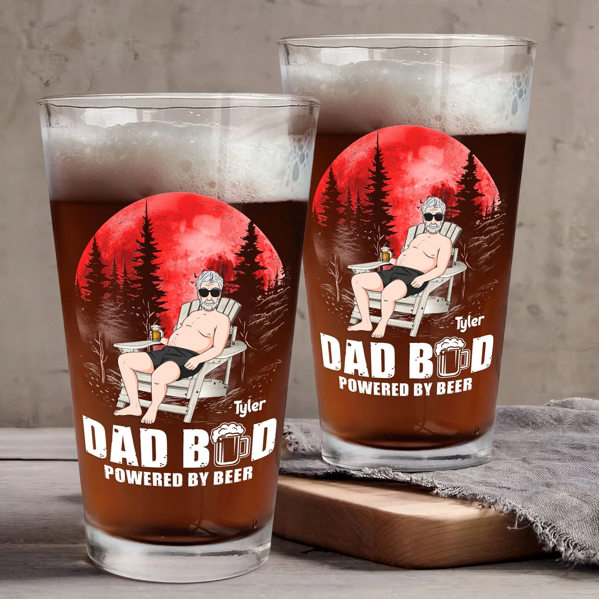 Funny Father's Day Gift Dad Bod Powered By Beer - Personalized Beer Glass - Image 2