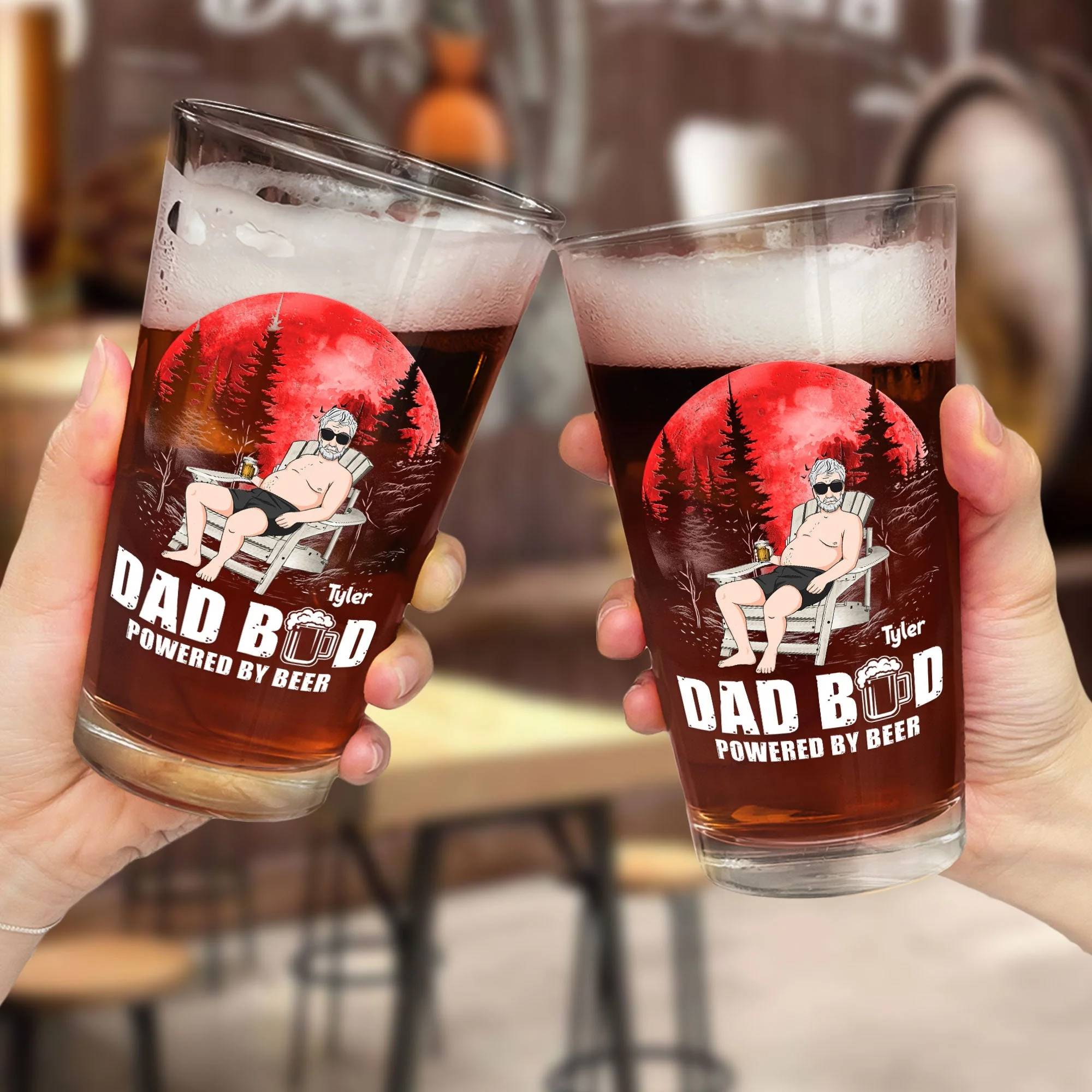 Funny Father's Day Gift Dad Bod Powered By Beer - Personalized Beer Glass - Image 3