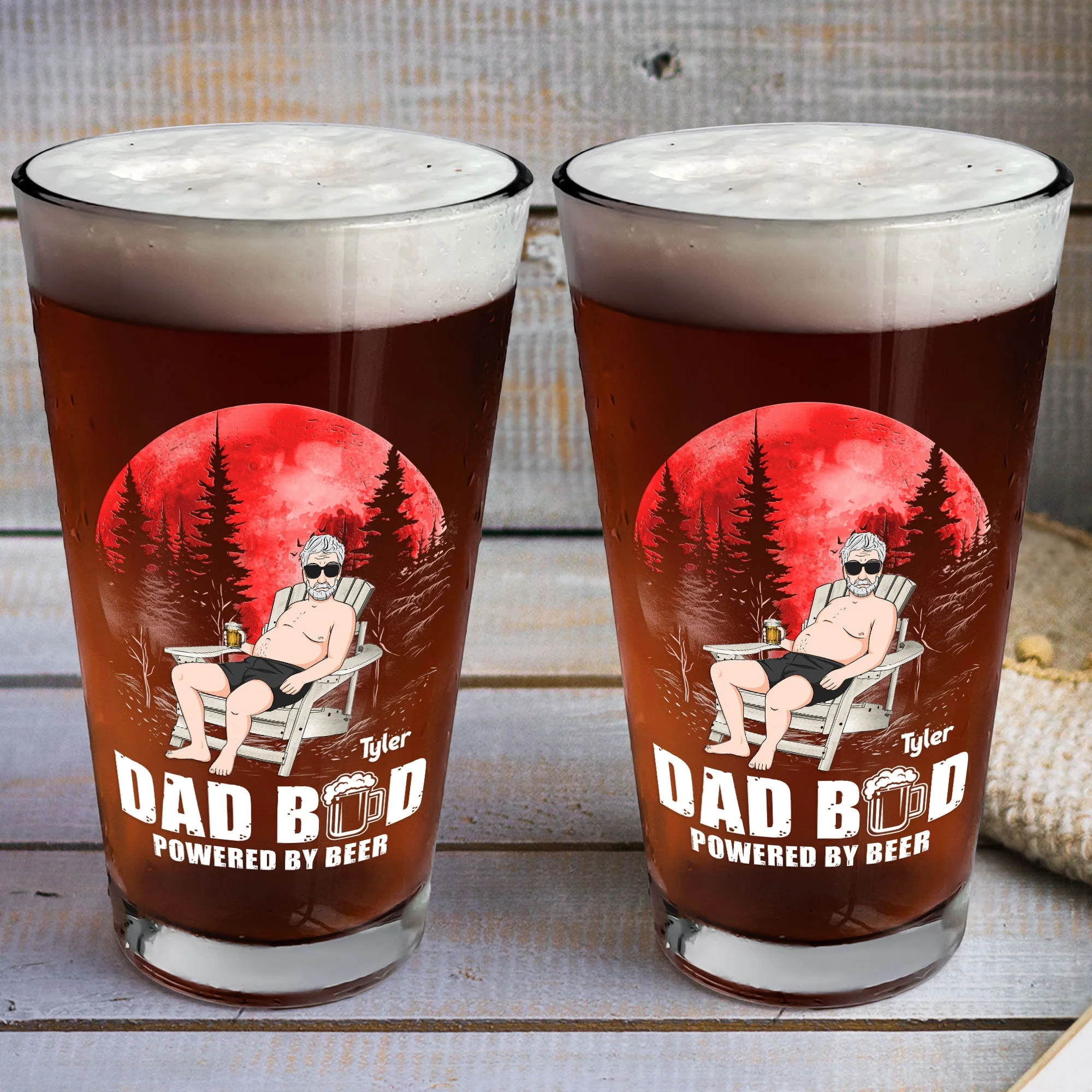 Funny Father's Day Gift Dad Bod Powered By Beer - Personalized Beer Glass - Image 4
