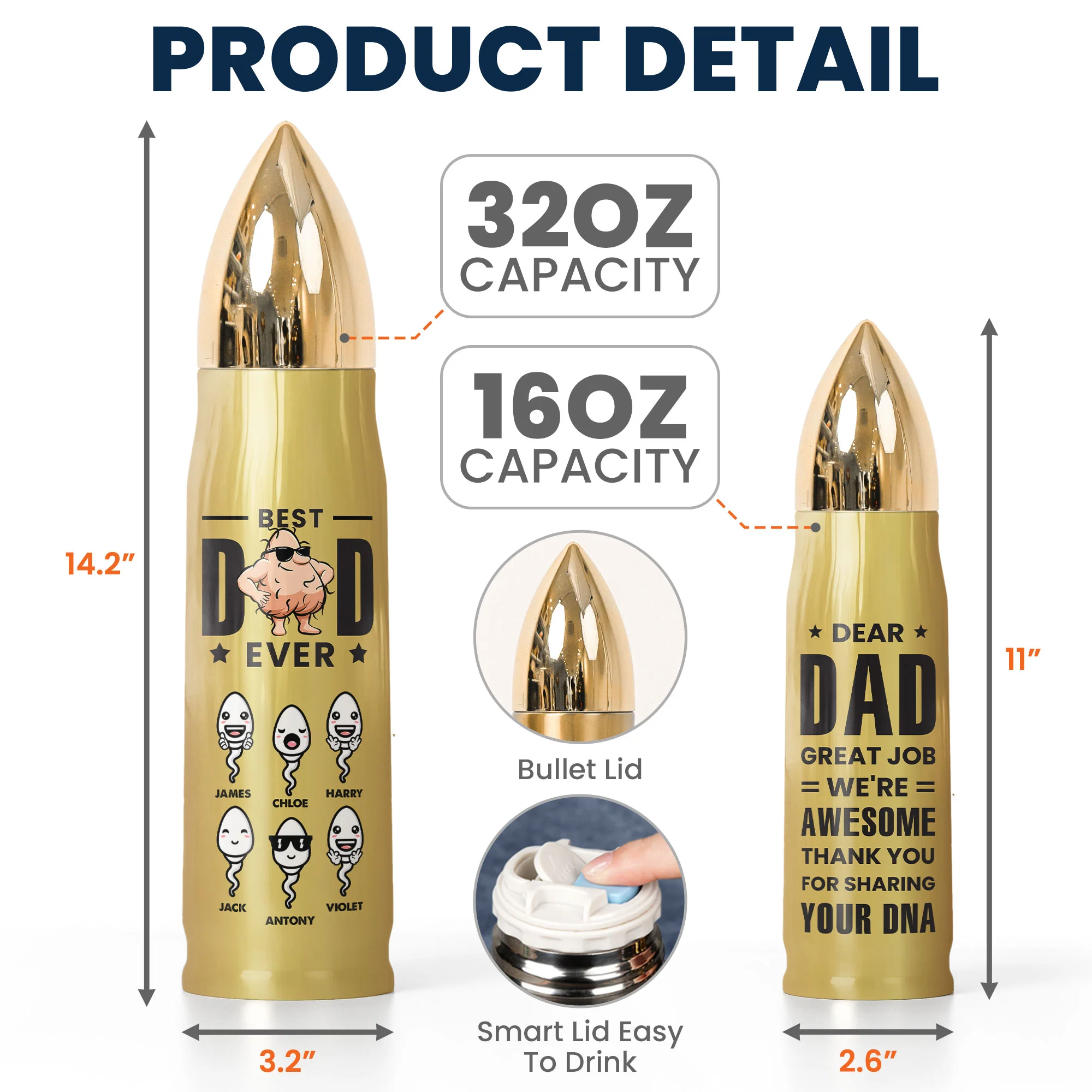 Funny Gift For Dad Thank You For Sharing DNA - Personalized Bullet Tumbler - Image 5