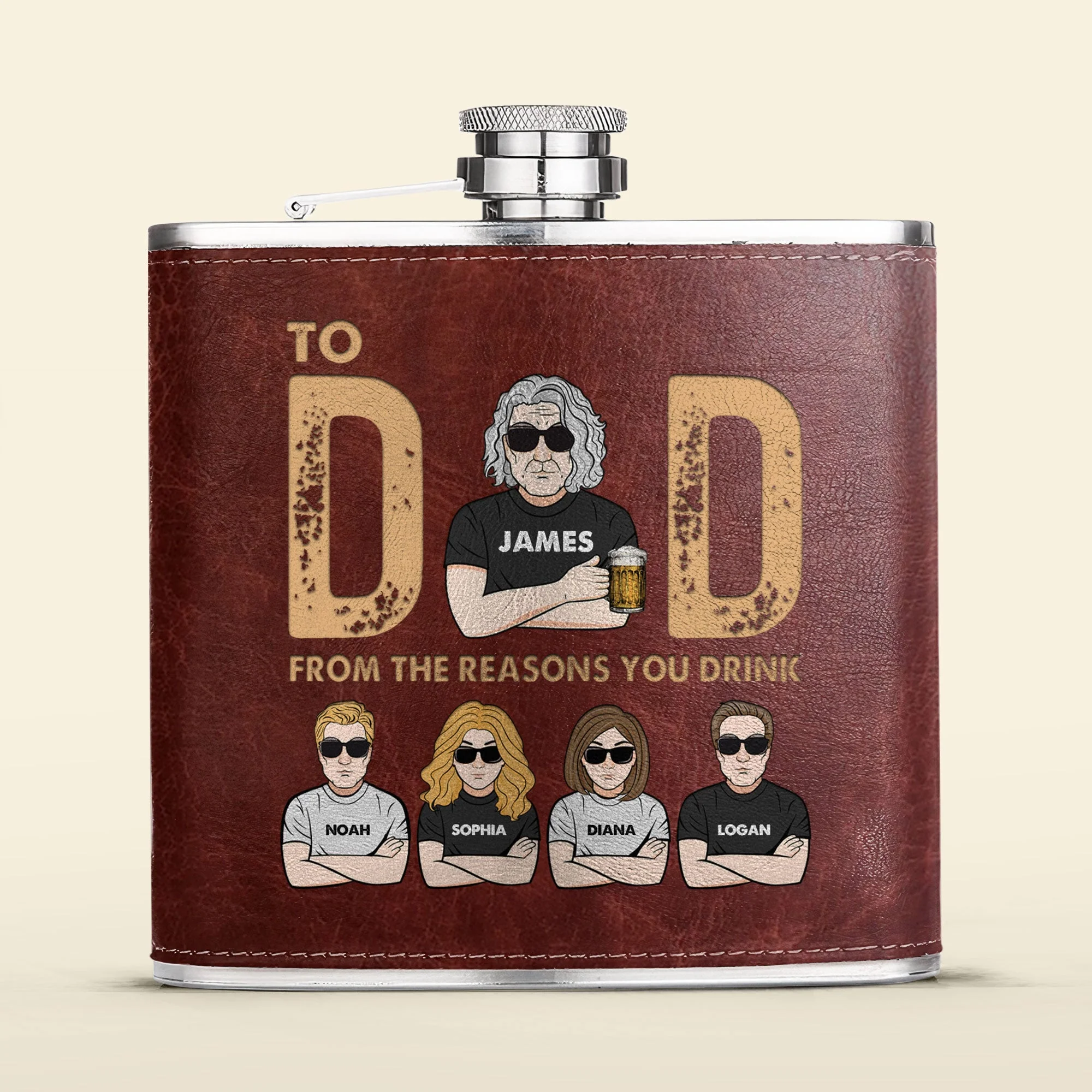 Funny Gift To Dad From The Reasons You Drink - Personalized Leather Flask - Image 5