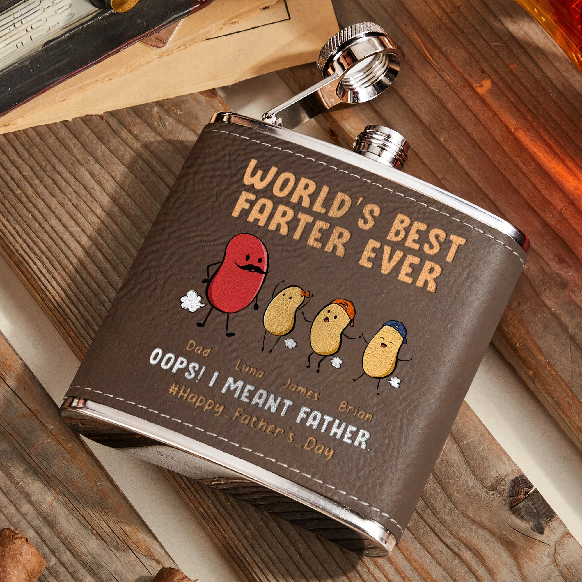 Funny Gift World's Best Farter Ever - Personalized Leather Flask - Image 3
