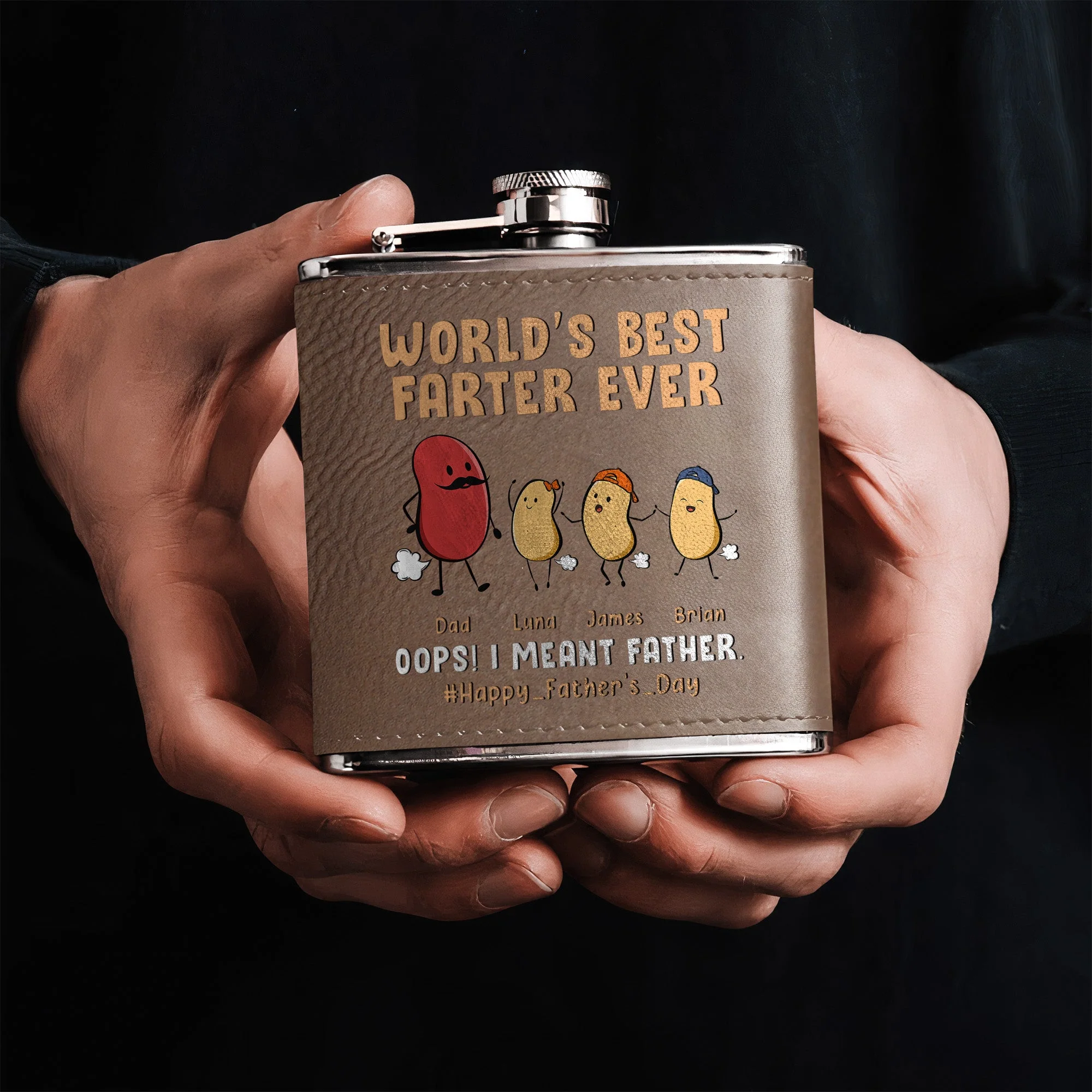 Funny Gift World's Best Farter Ever - Personalized Leather Flask - Image 4