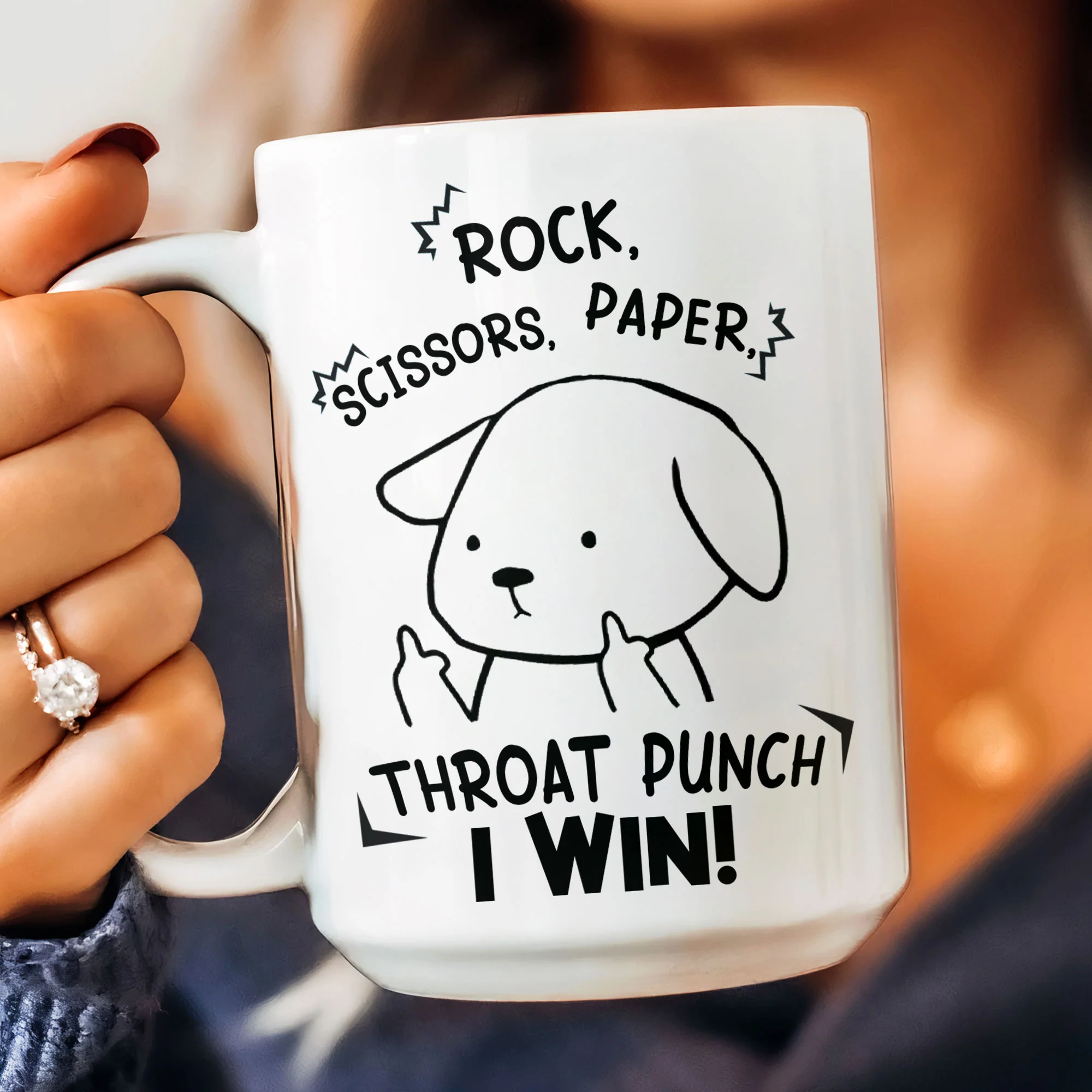 Funny Mug - Rock Paper Scissors Throat Punch I Win - Fun Gifts For Coworker, Friends, Boss - Personalized Mug - Image 5
