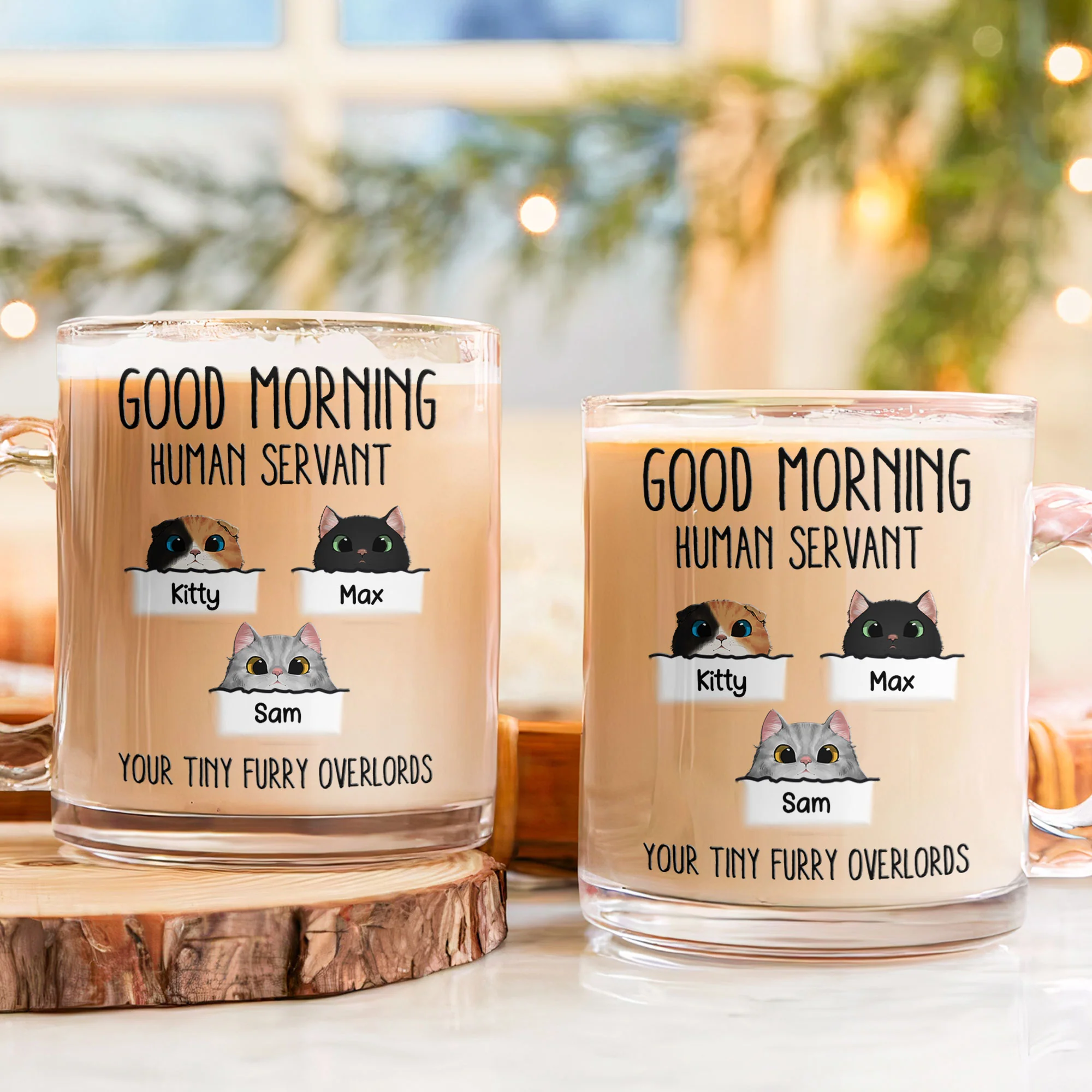 Funny Mug With Pets Good Morning Human Servant - Personalized Glass Mug - Image 2