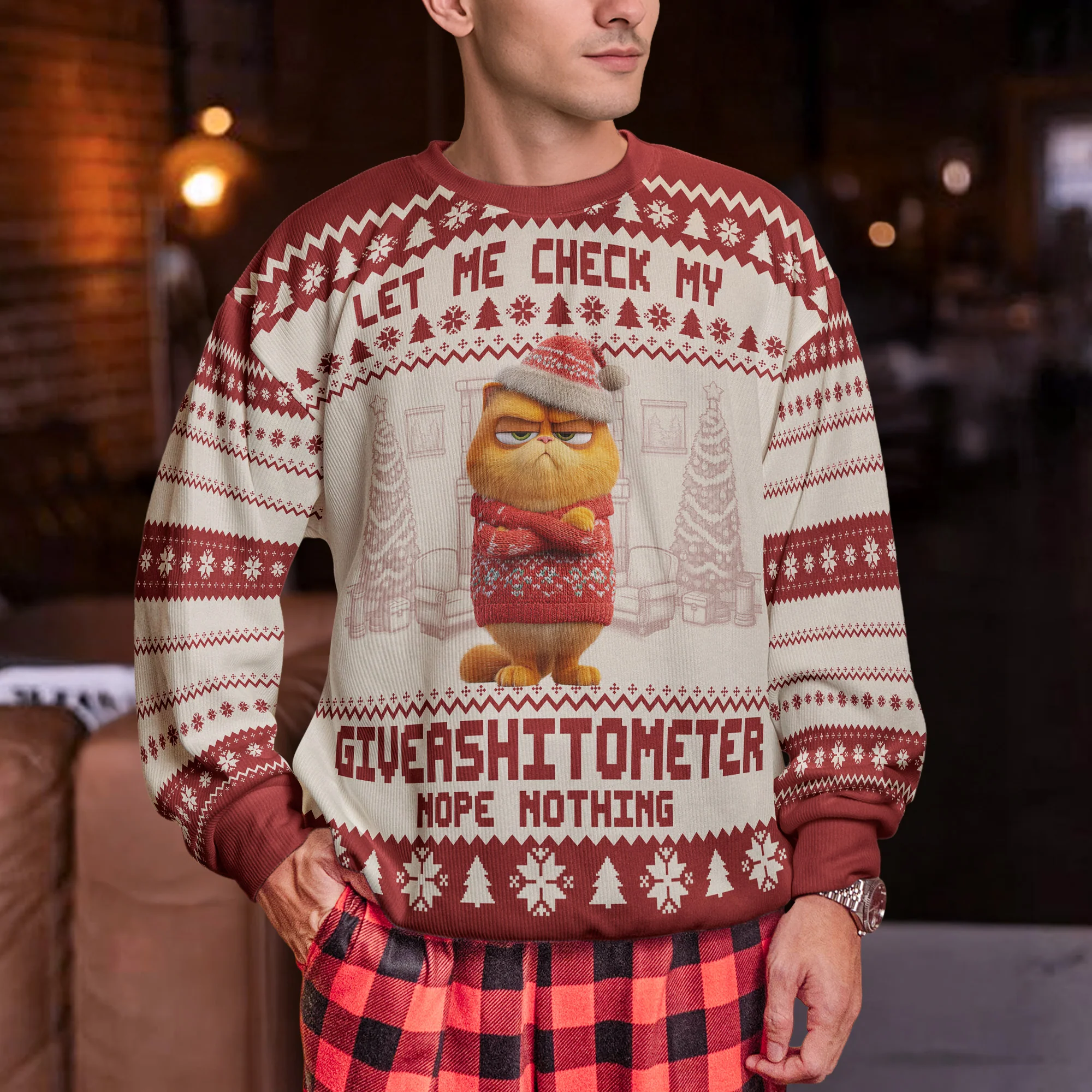 Funny Ugly Sweaters - Let Me Check My Giveashitometer - For Coworkers, Boss - Personalized Ugly Sweater - Image 3