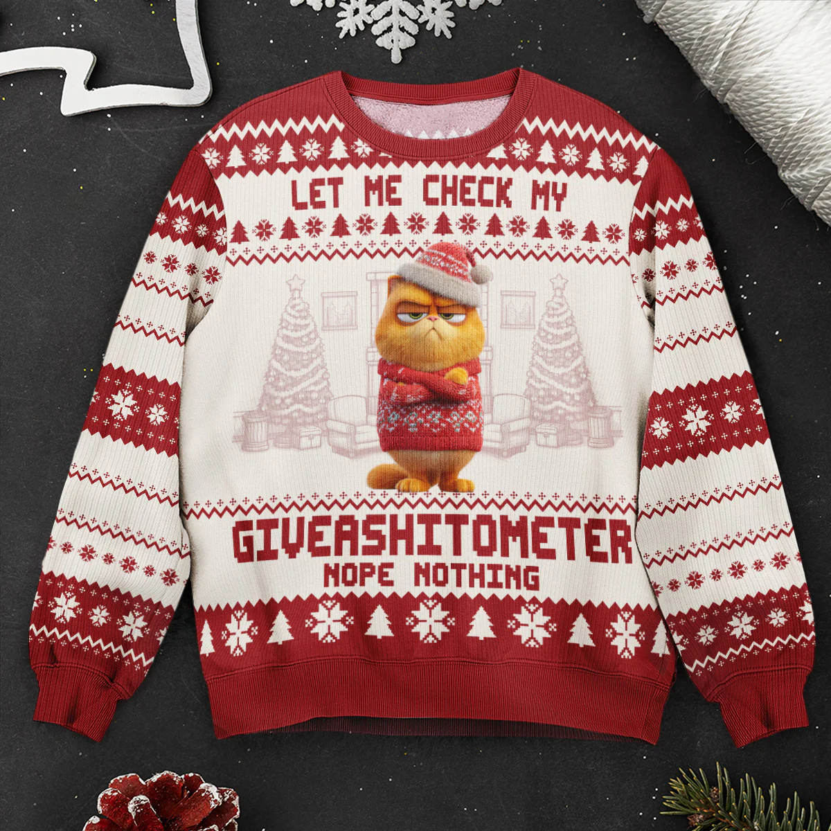 Funny Ugly Sweaters - Let Me Check My Giveashitometer - For Coworkers, Boss - Personalized Ugly Sweater - Image 6