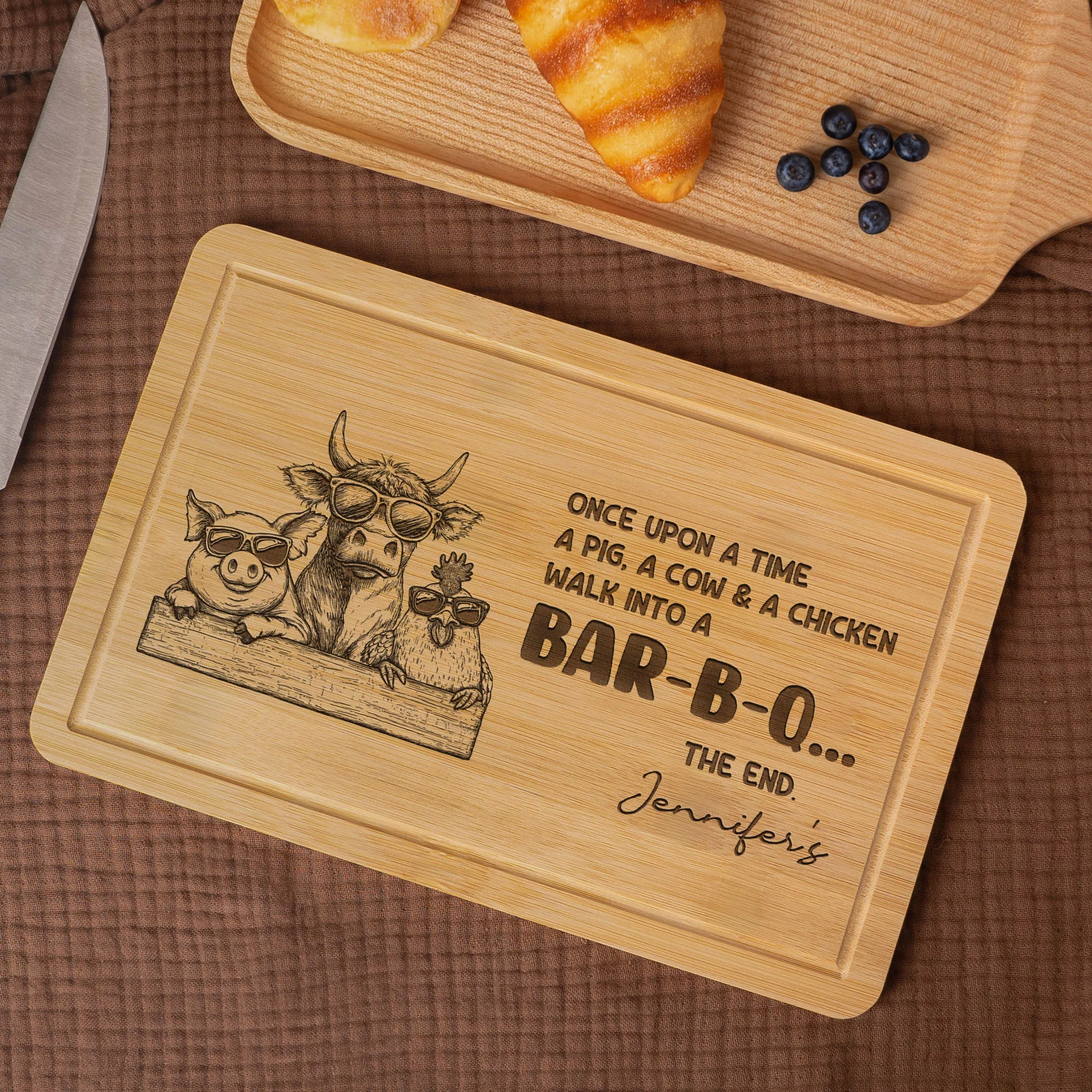 Funny Walk Into A Bar-B-Q - Personalized Engraved Wooden Cutting Board - Image 3