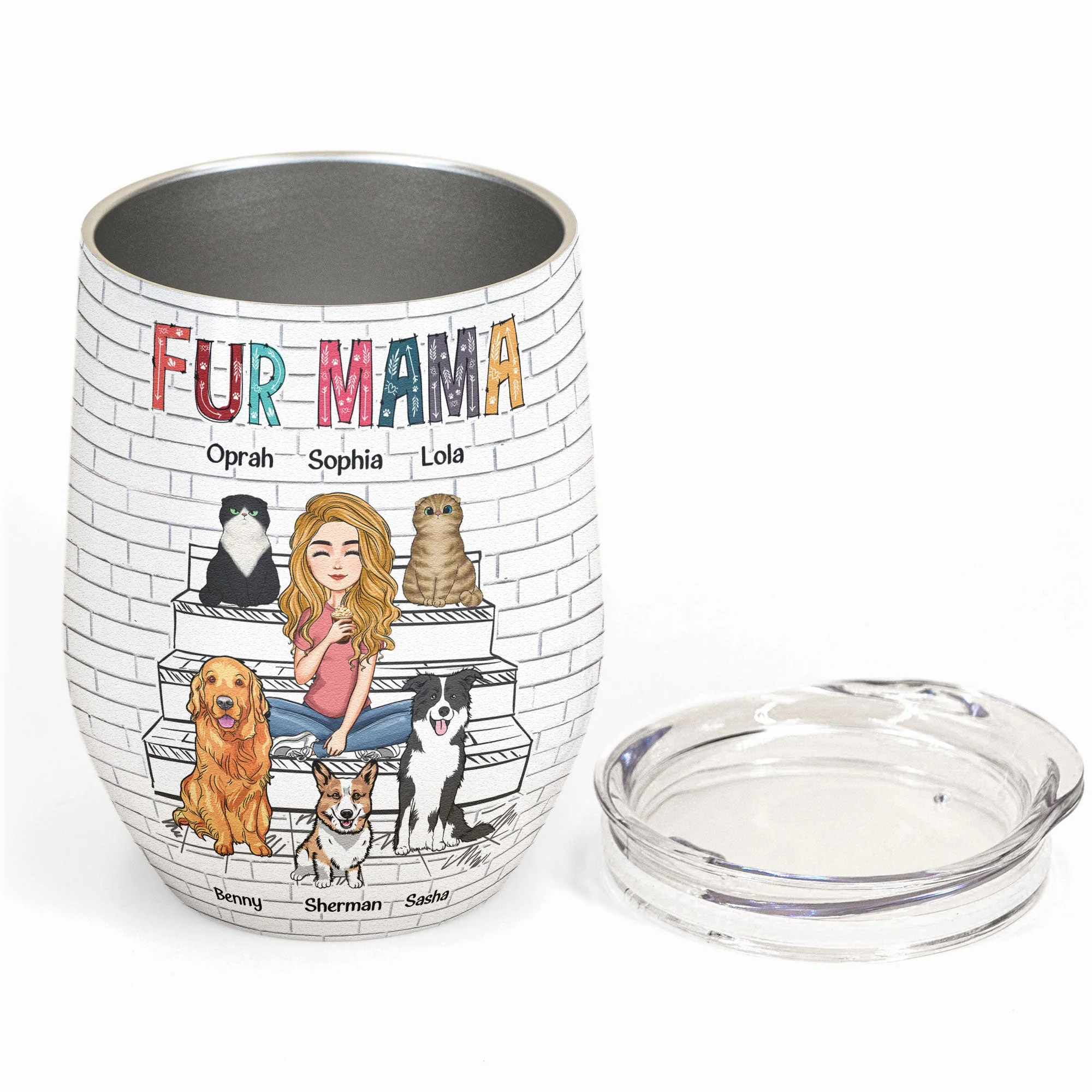 Fur Mama - Sketch Version - Personalized Wine Tumbler - Image 2