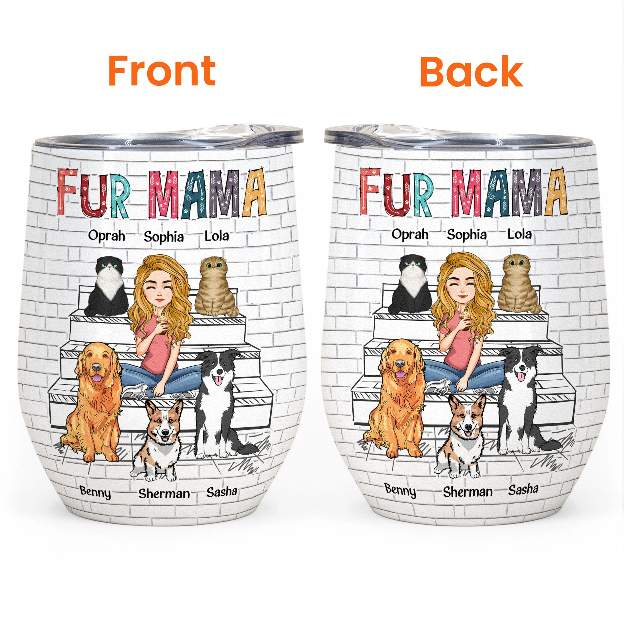 Fur Mama - Sketch Version - Personalized Wine Tumbler - Image 3