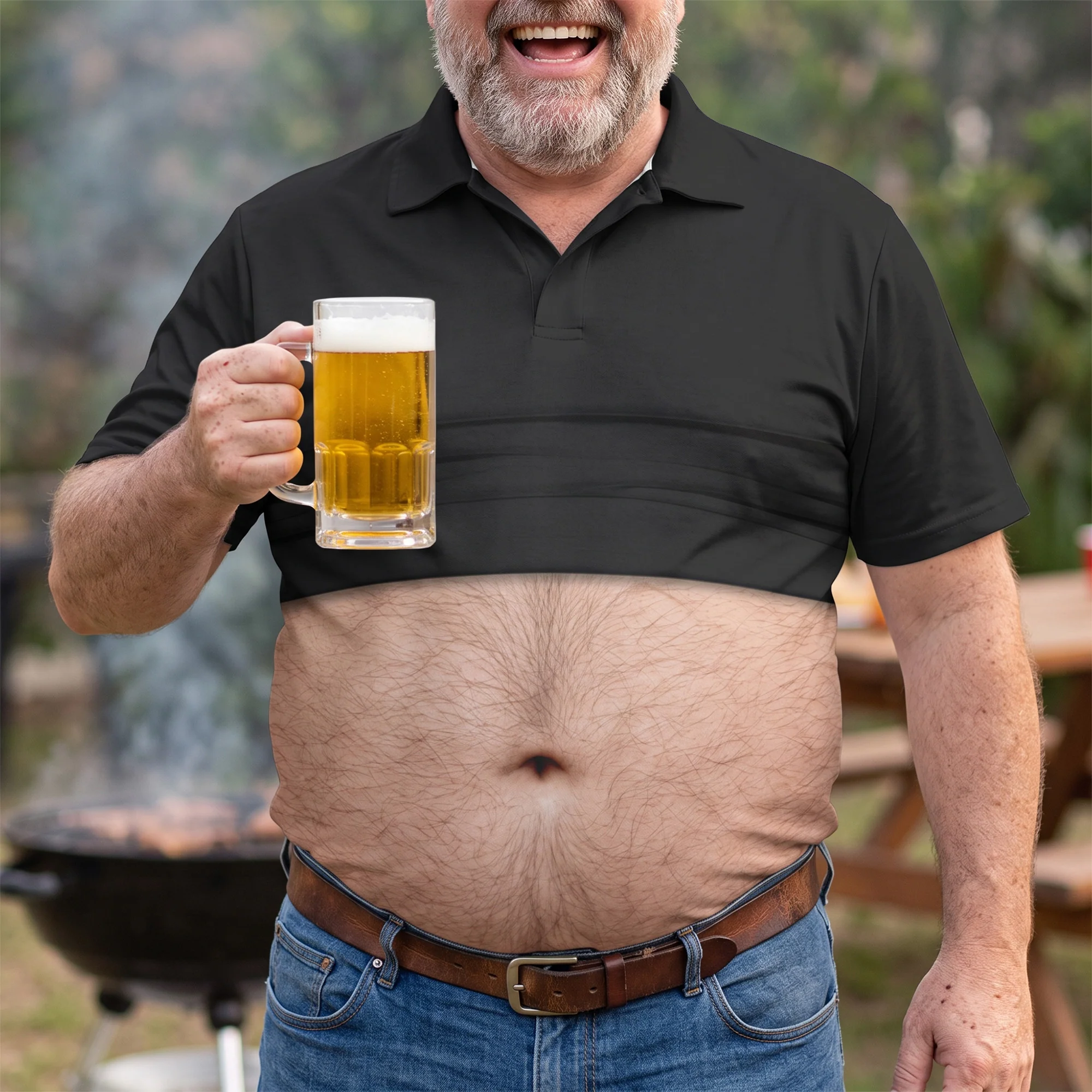 Gag Gift For Him, Funny Belly For Men, Dad Bod, Muscle, Beer Belly Hilarious Party - Personalized Polo Shirt