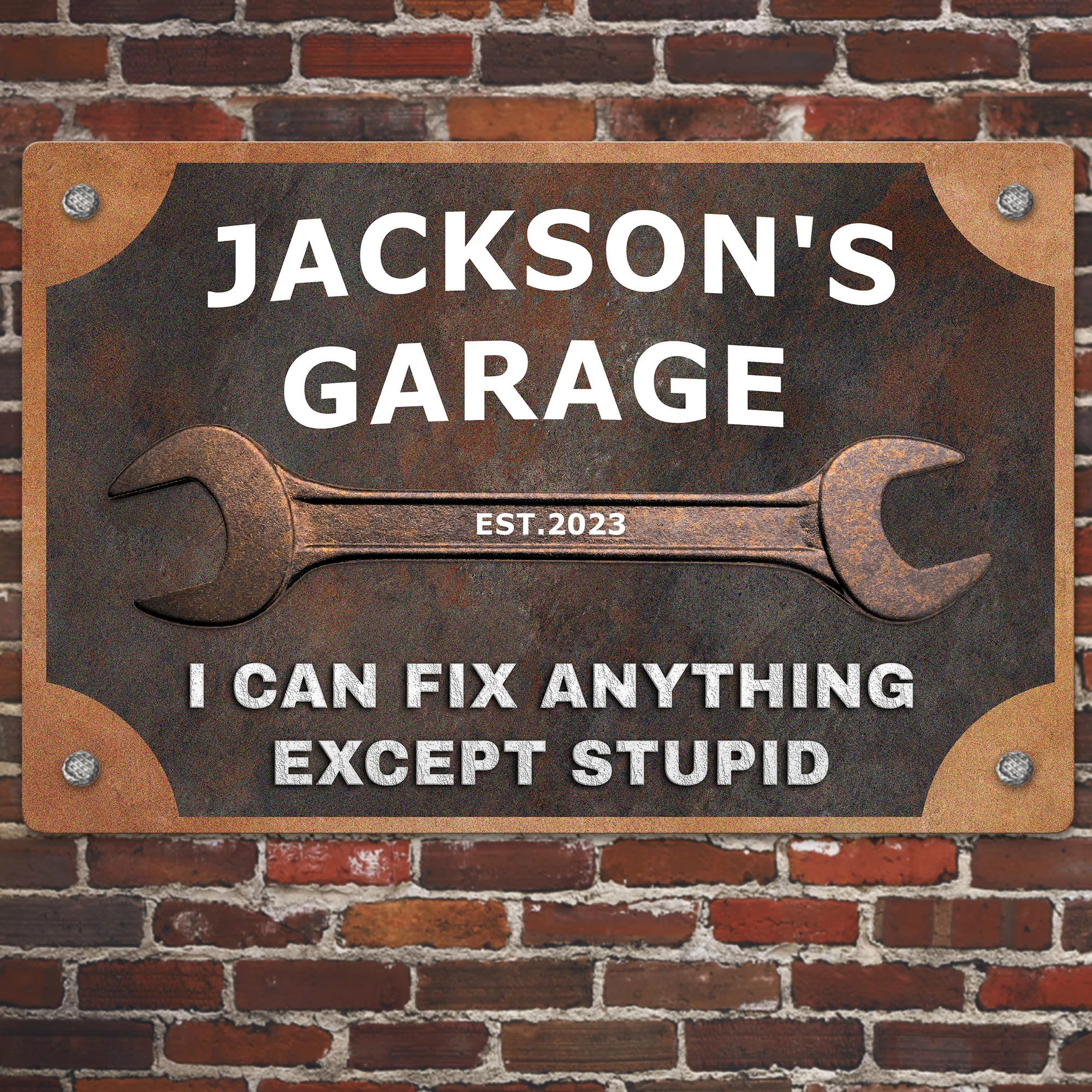Garage I Can Fix Anything Except Stupid - Personalized Metal Sign - Image 2