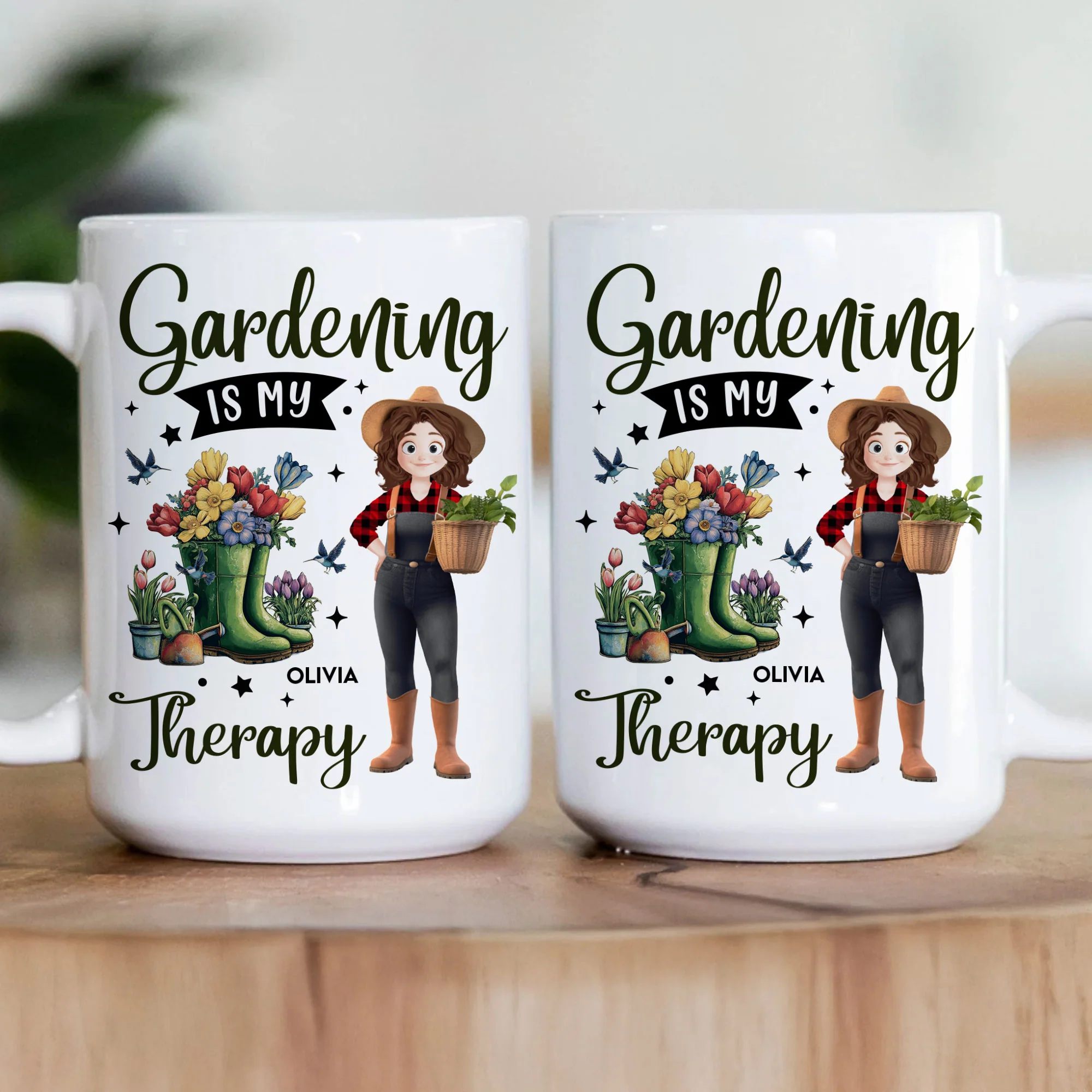 Gardening Is My Therapy Cartoon Version - Personalized Mug - Image 2
