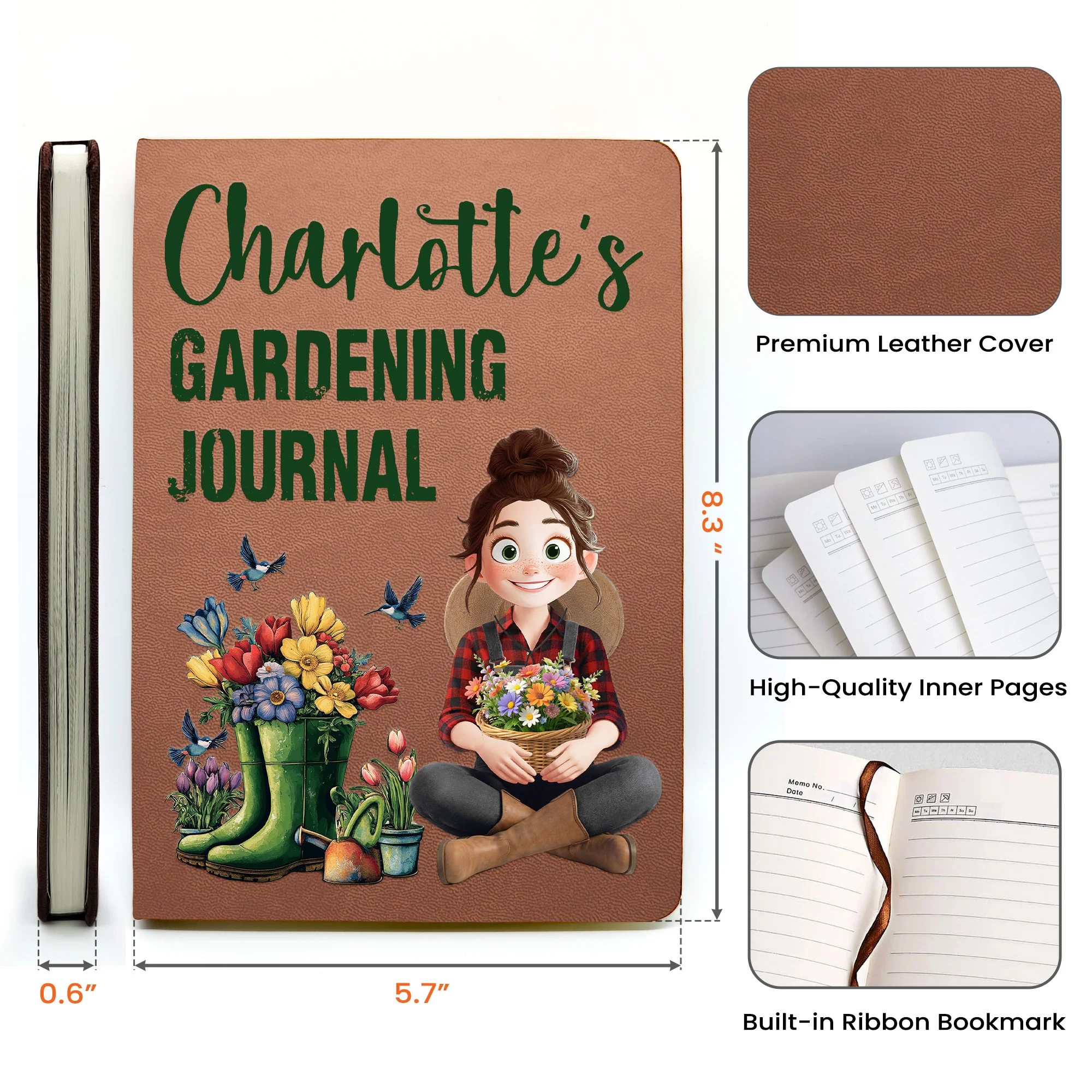 Gardening Journal For Gardener Custom Birth Flower - Personalized Leather Journal - Image 6