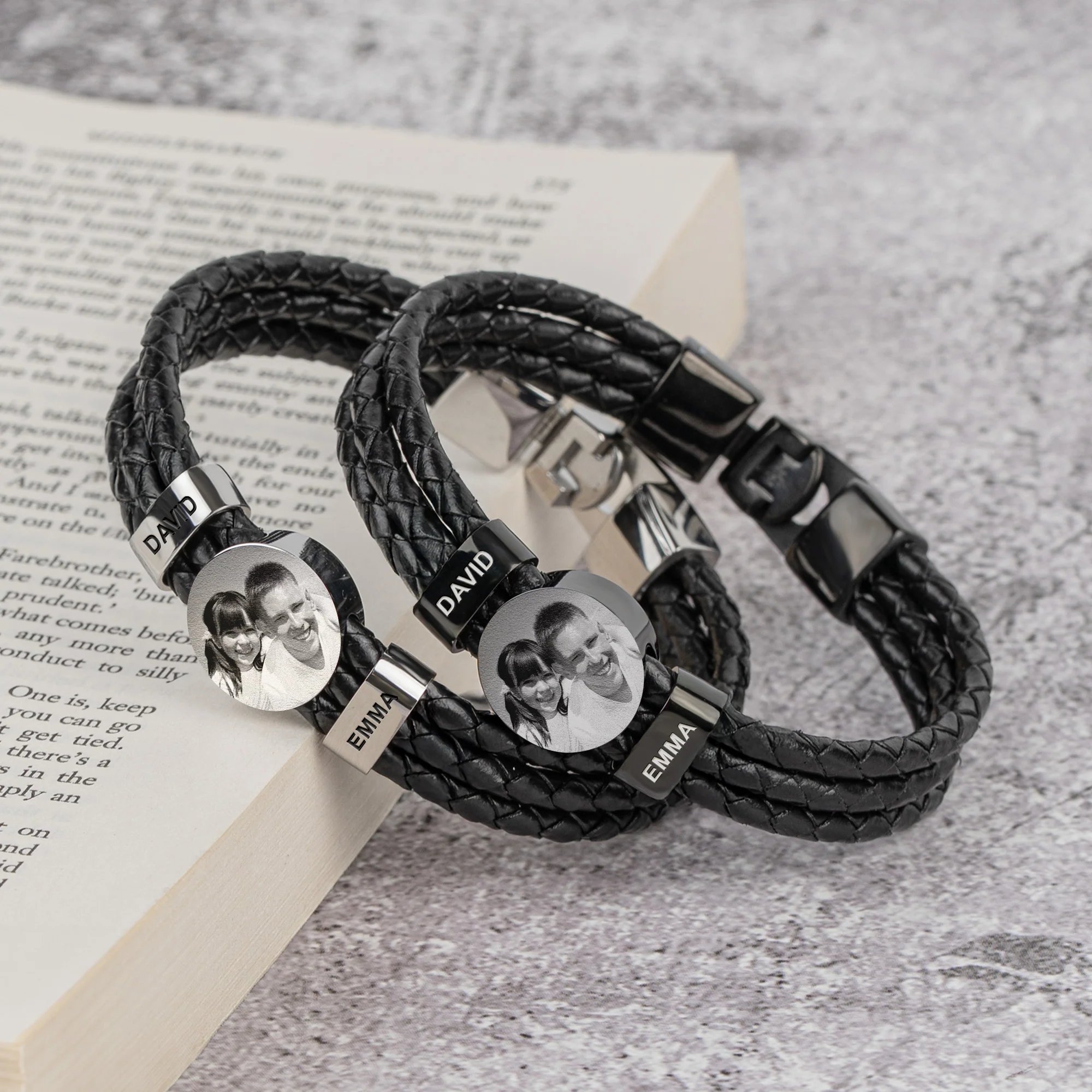 Gift For Brother - Personalized Photo Leather Bracelet - Image 2